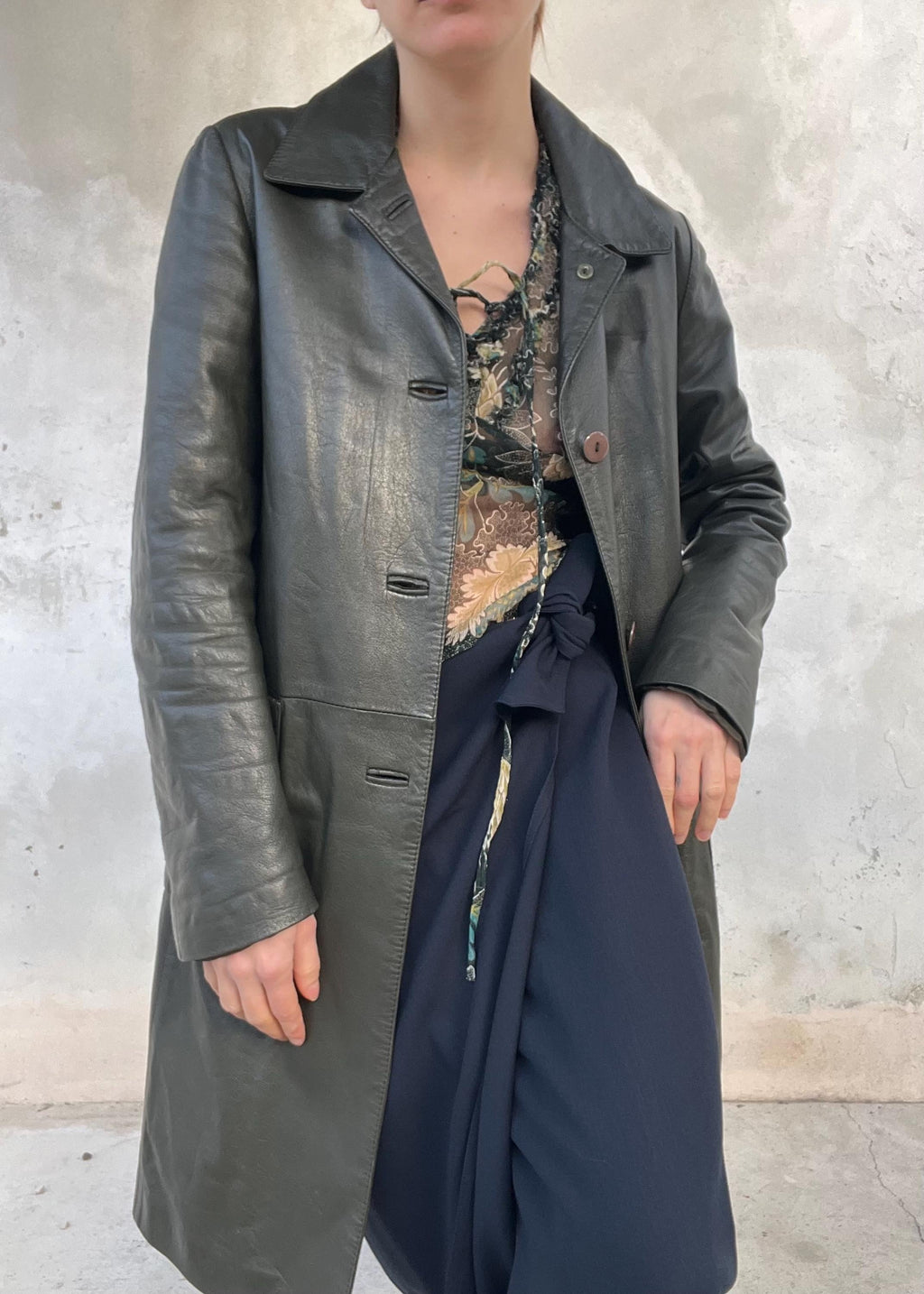 Trench Vintage in Pelle Verde Scuro