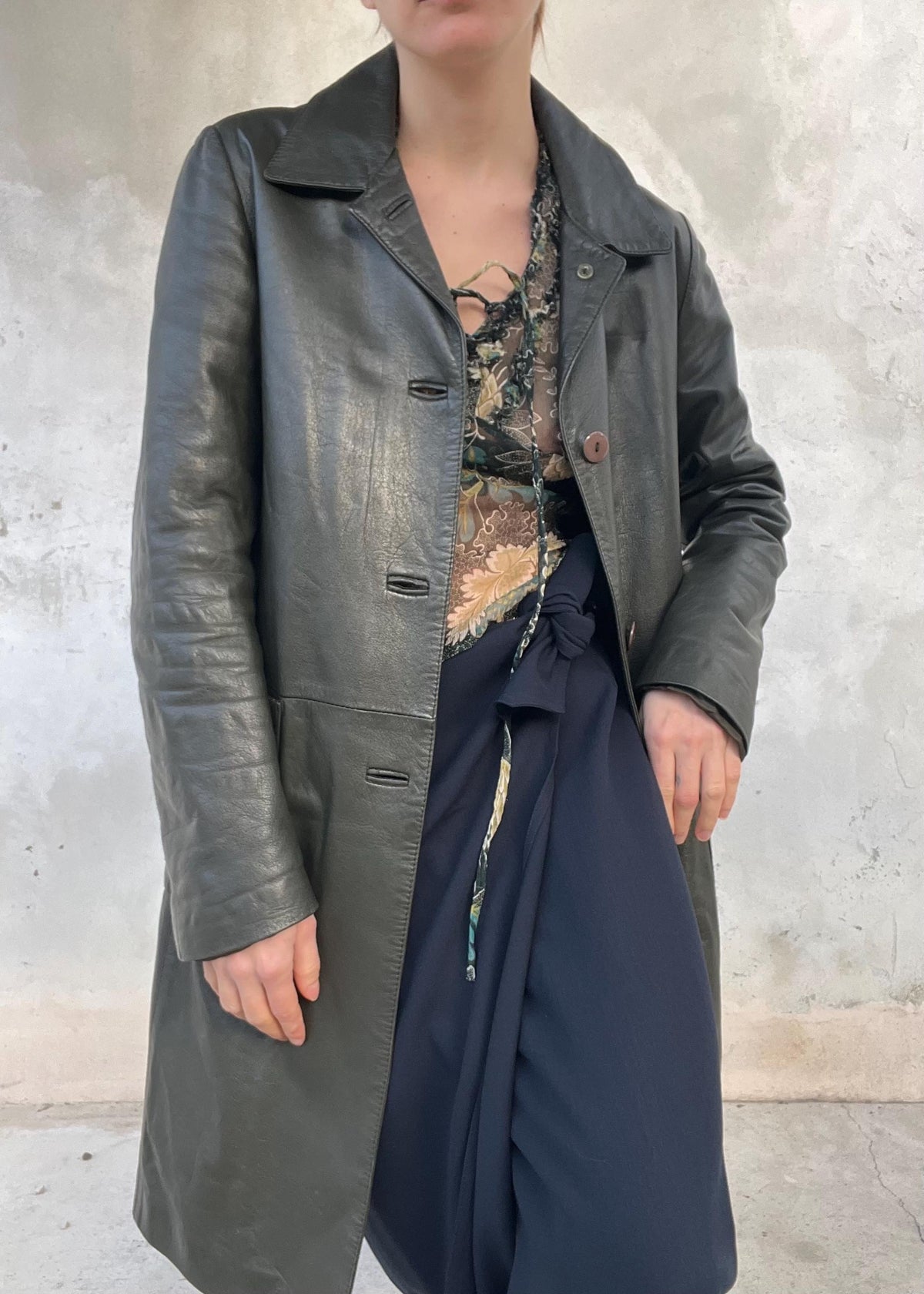 Trench Vintage in Pelle Verde Scuro