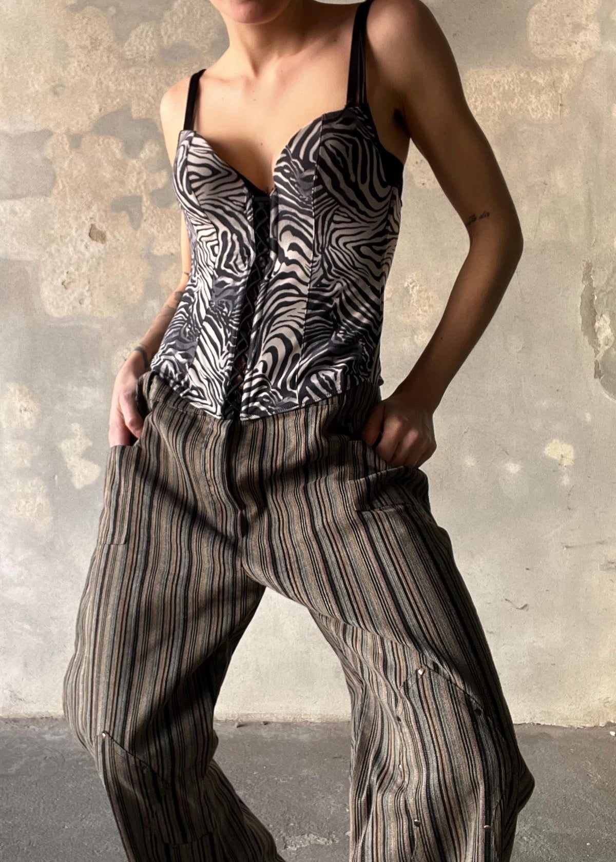 Corsetto stampa zebrata Y2K, bustier vintage animalier