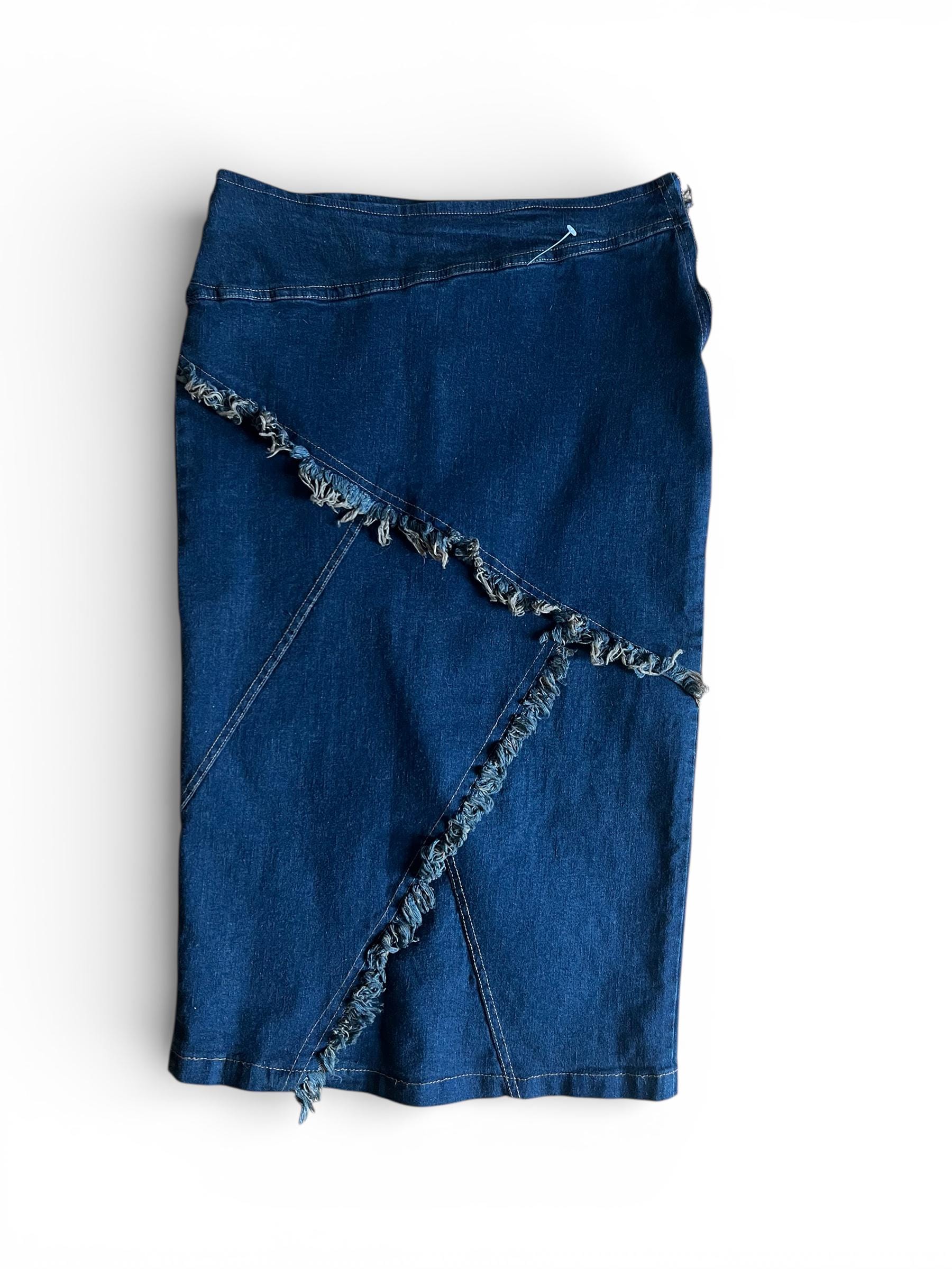 Gonna denim Y2K asimmetrica, gonna midi in jeans stile decostruito