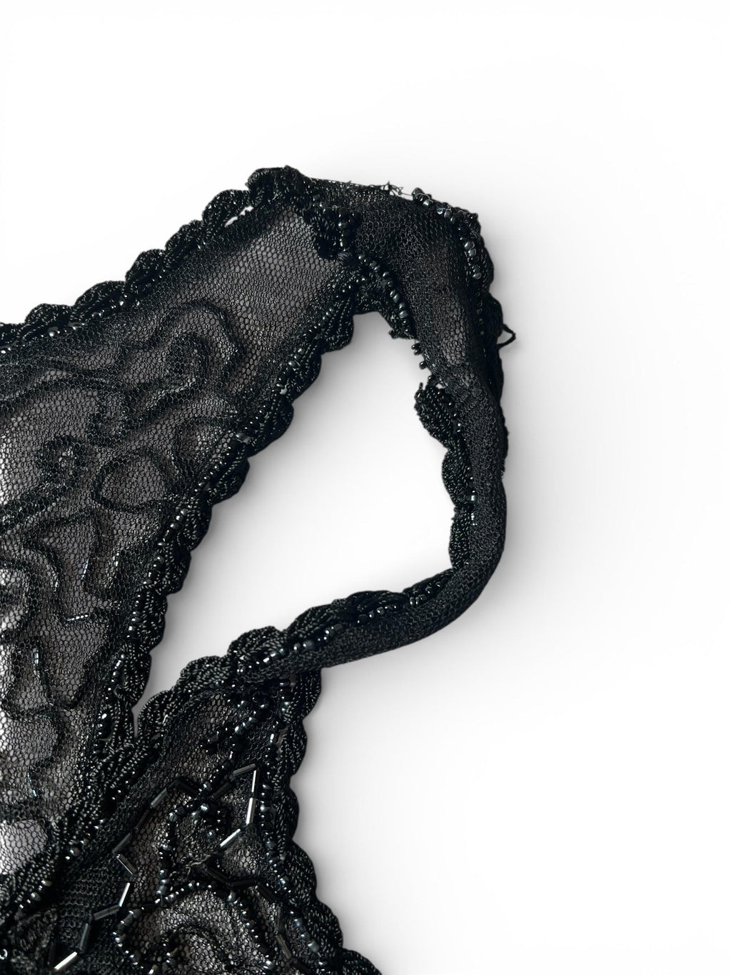 Top Nero Trasparente Vintage con Ricami e Perline