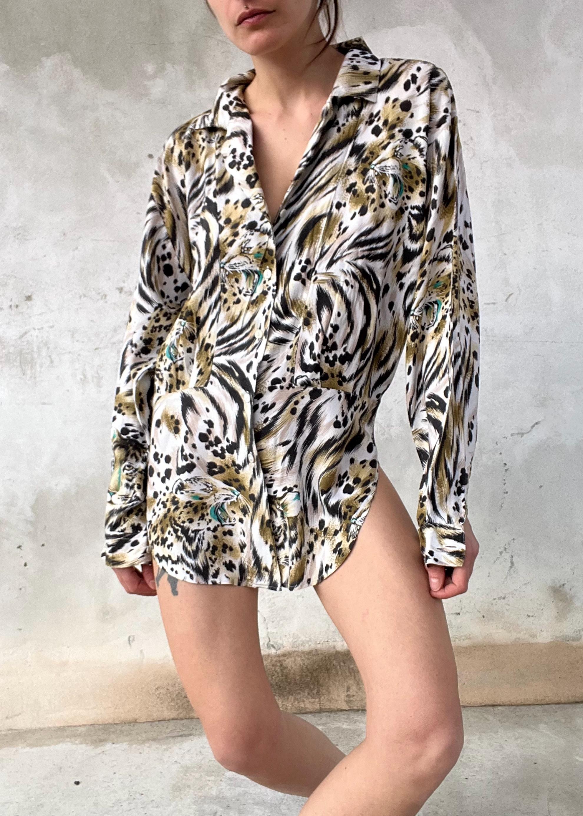 Camicia vintage animalier con stampa leopardo