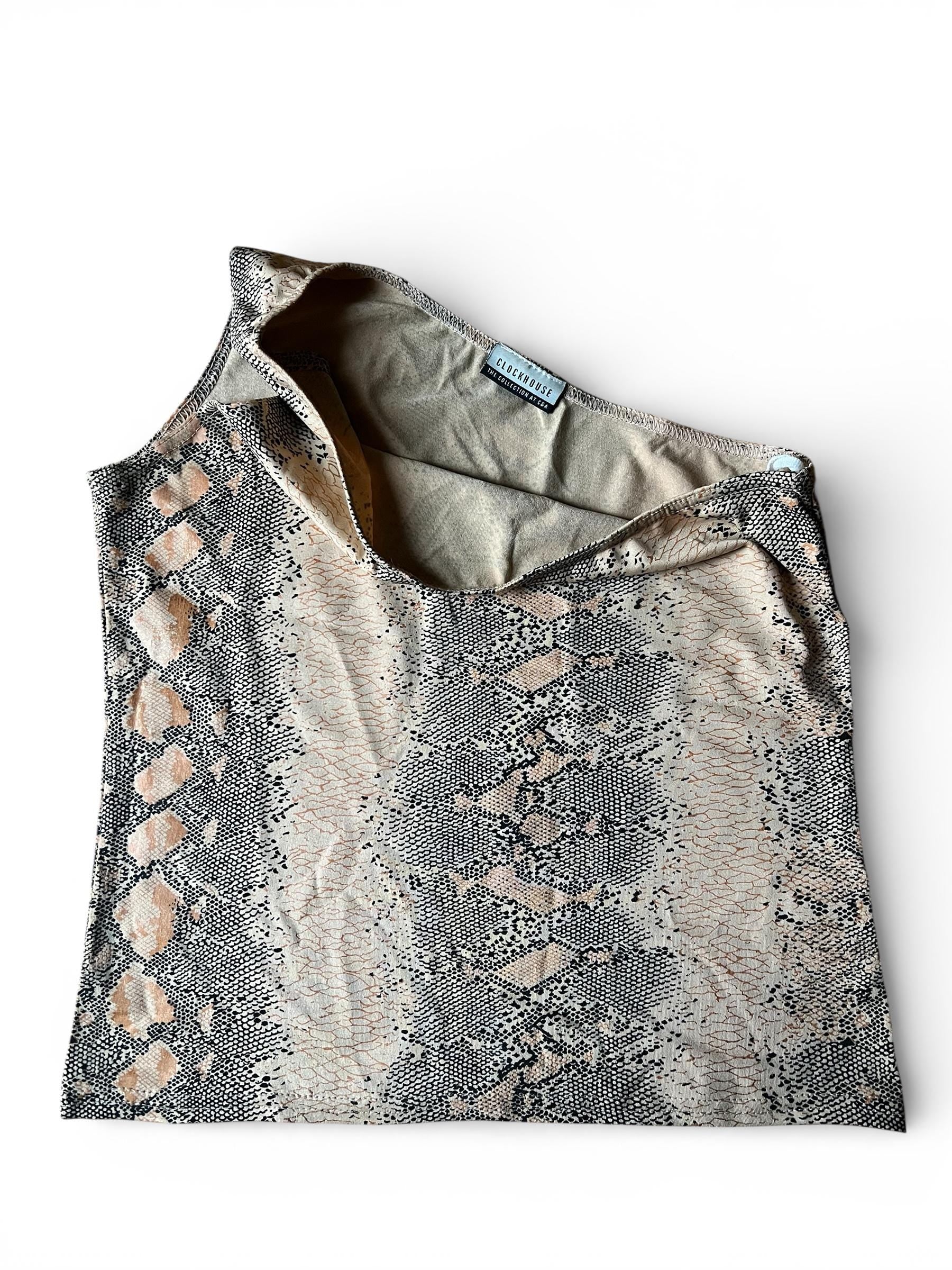 Top vintage monospalla animalier con effetto shimmer