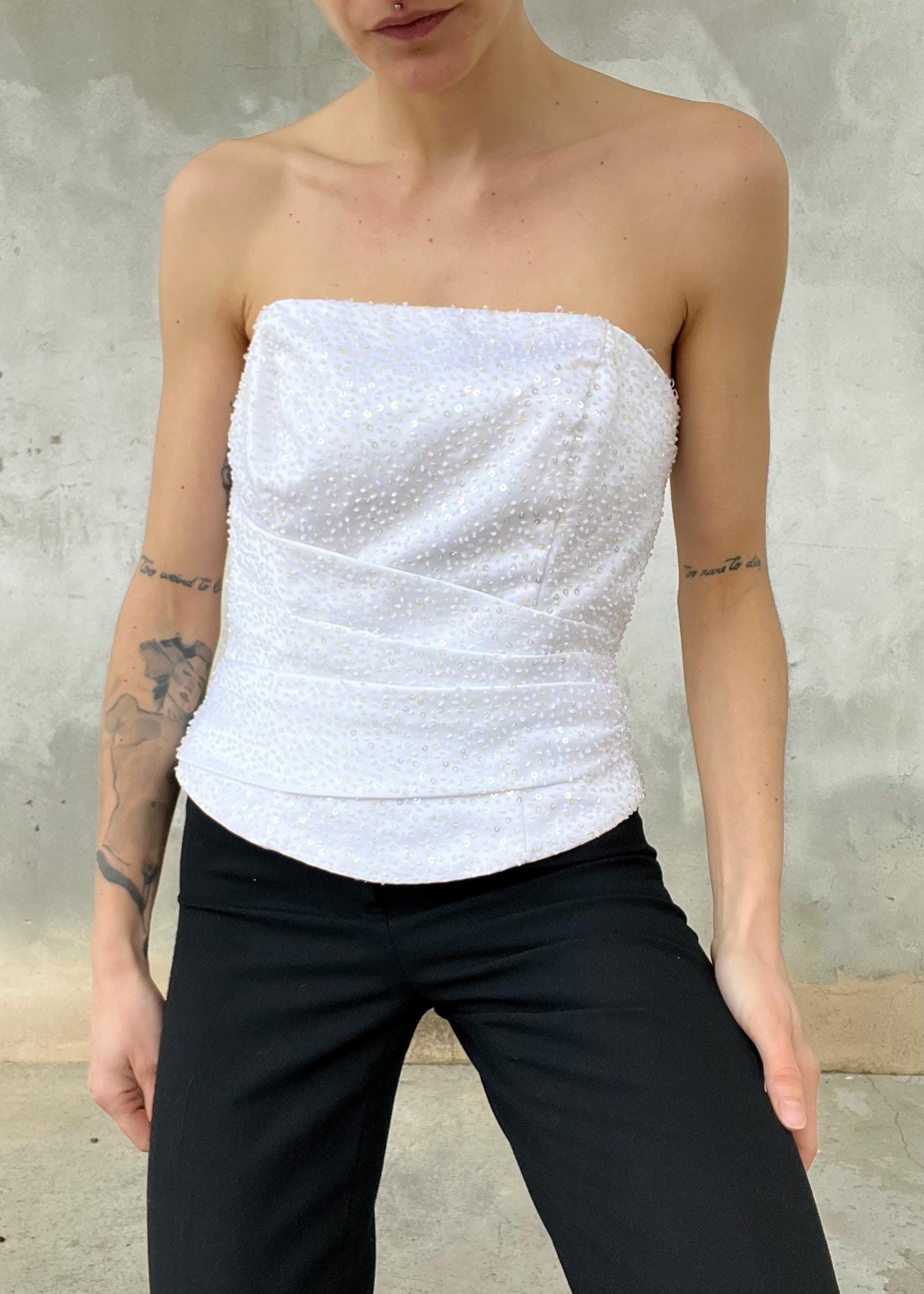 Corpetto vintage bianco con perline e paillettes