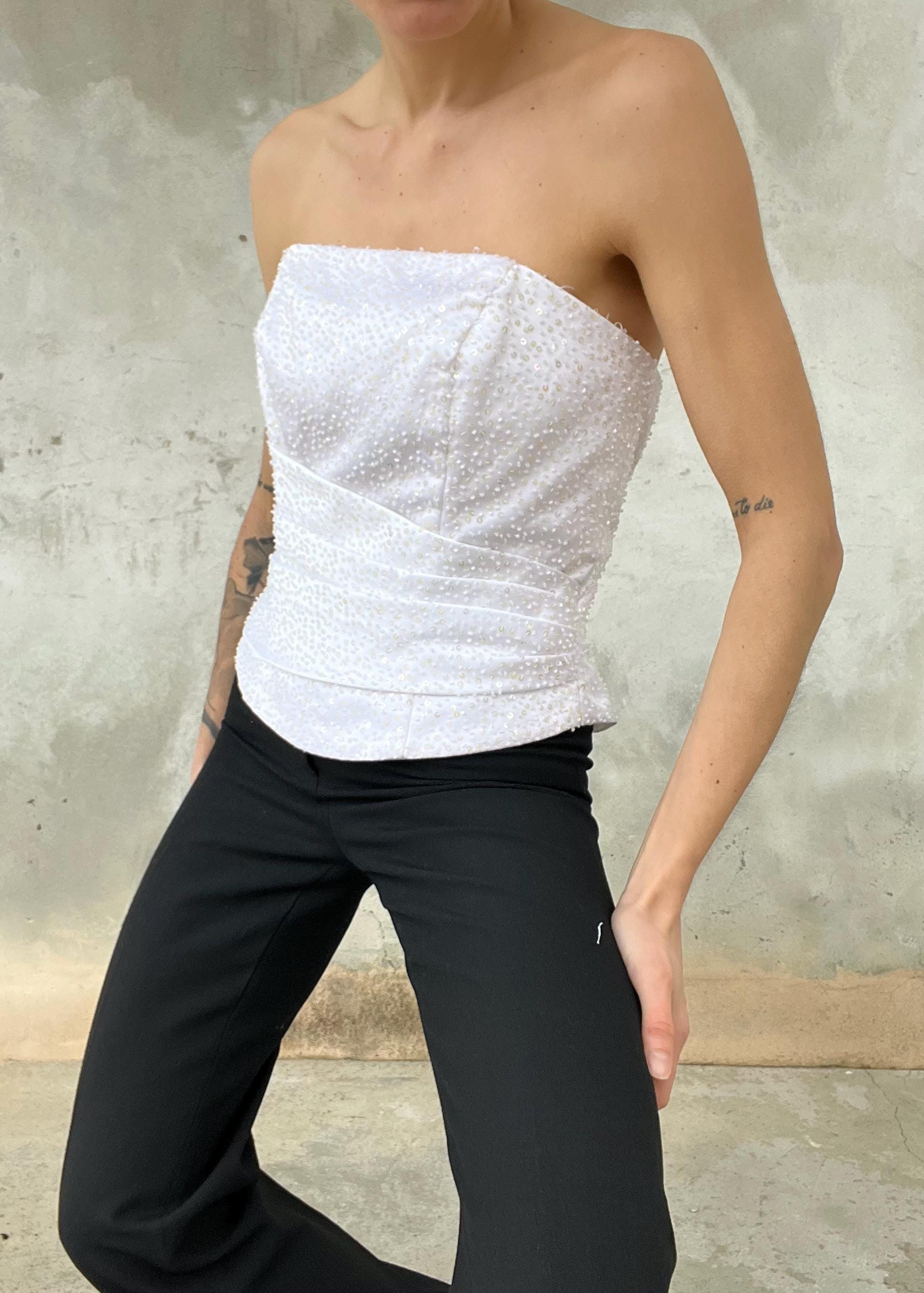 Corpetto vintage bianco con perline e paillettes