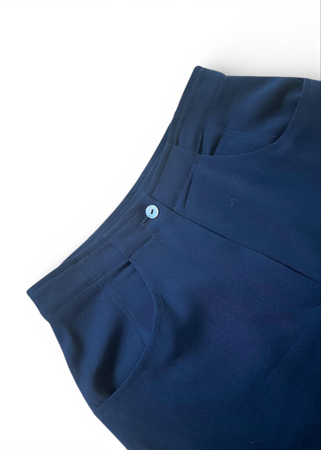 Pantaloni Vintage Donna Blu Scuro in Lana Vita Alta Gamba Dritta Sartoriali Eleganti