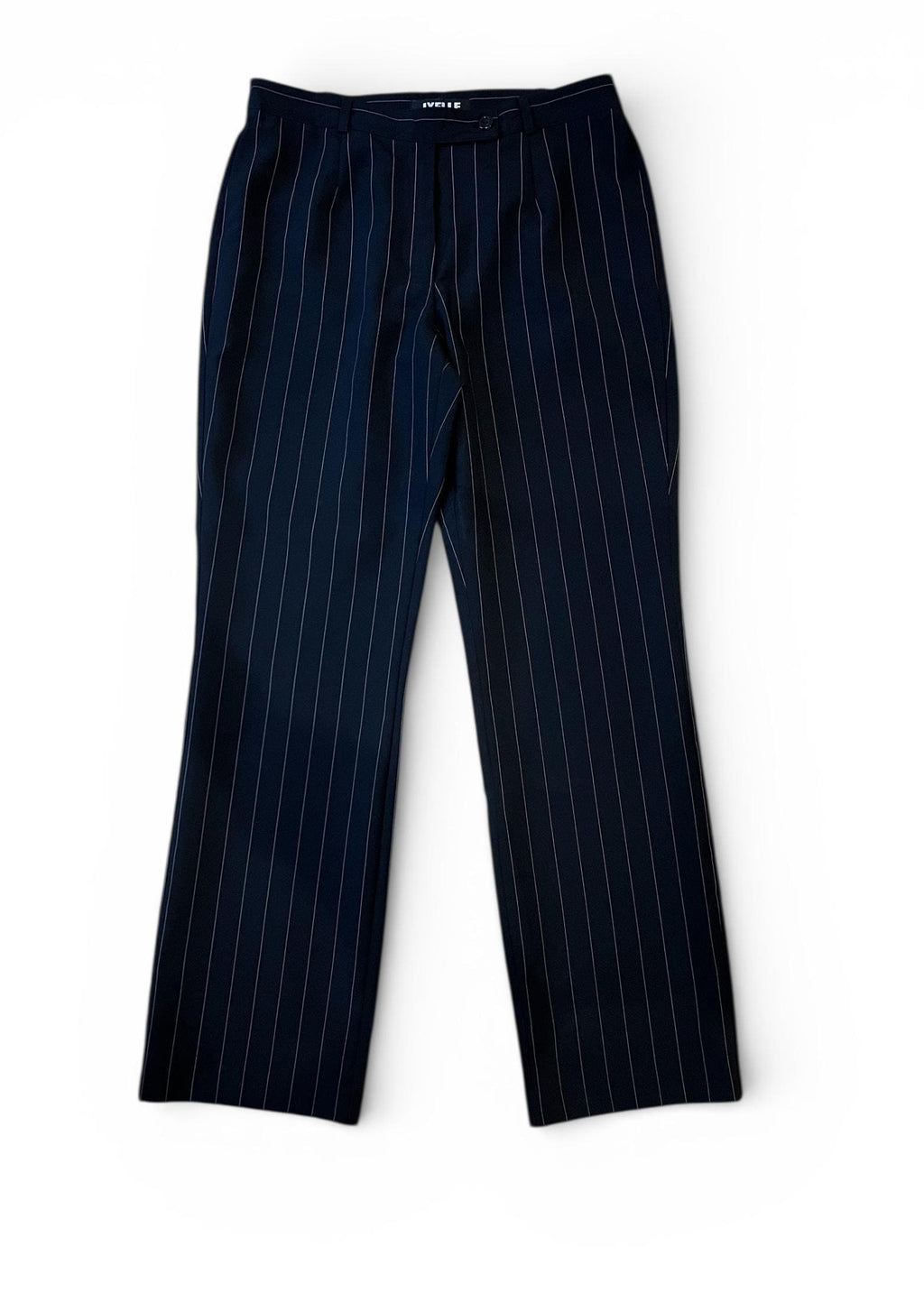 Pantaloni Vintage Gessati Donna Nero Gamba Dritta Tailoring Classico Elegante