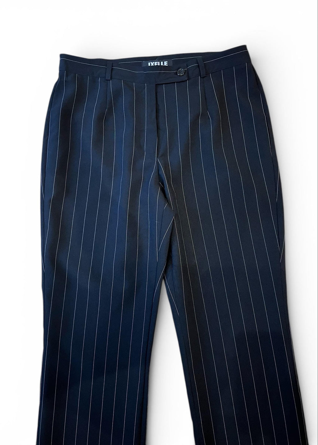 Pantaloni Vintage Gessati Donna Nero Gamba Dritta Tailoring Classico Elegante
