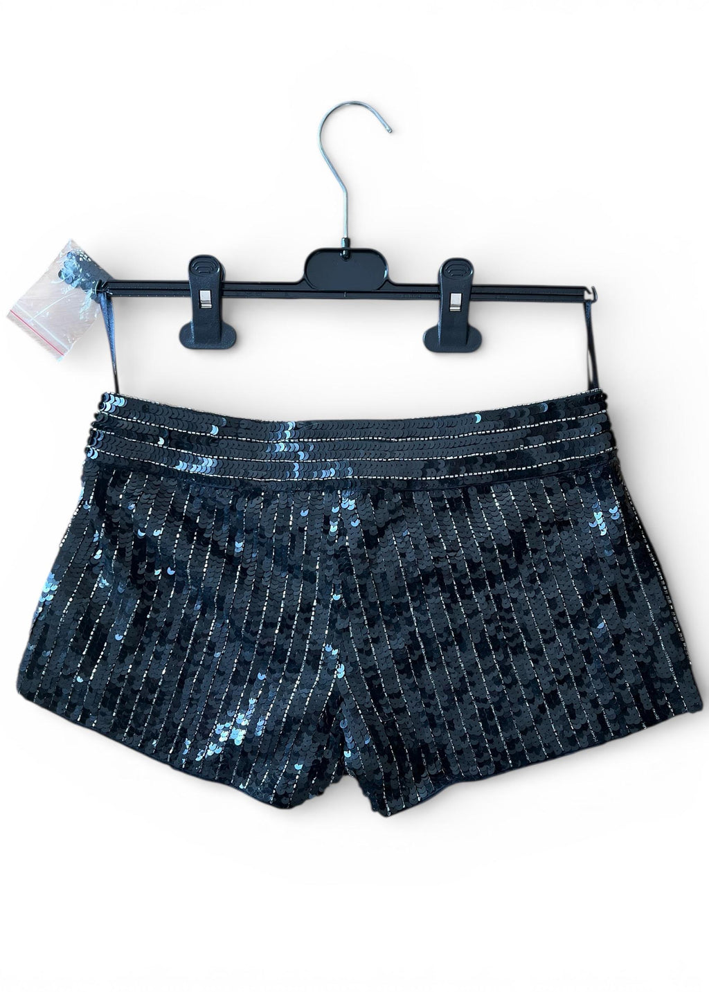 Pantaloncino Paillettes Nero Vita Bassa Party Shorts Vintage Glam