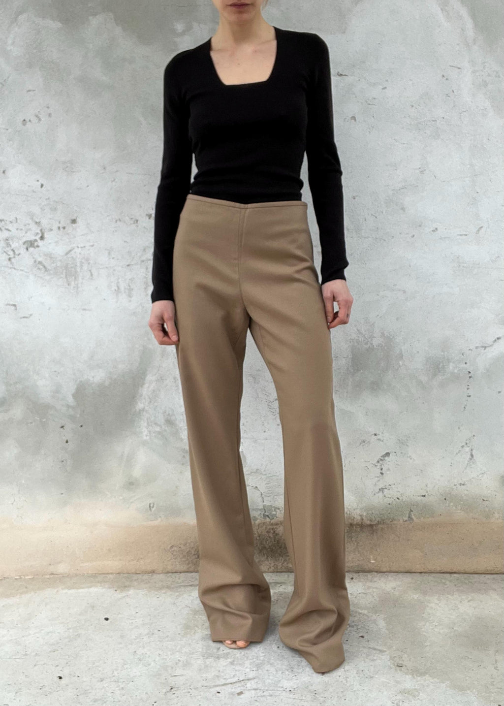 Pantaloni Vintage Beige Misto Lana Vita Alta Wide Leg Minimal