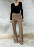 Pantaloni Vintage Beige Misto Lana Vita Alta Wide Leg Minimal