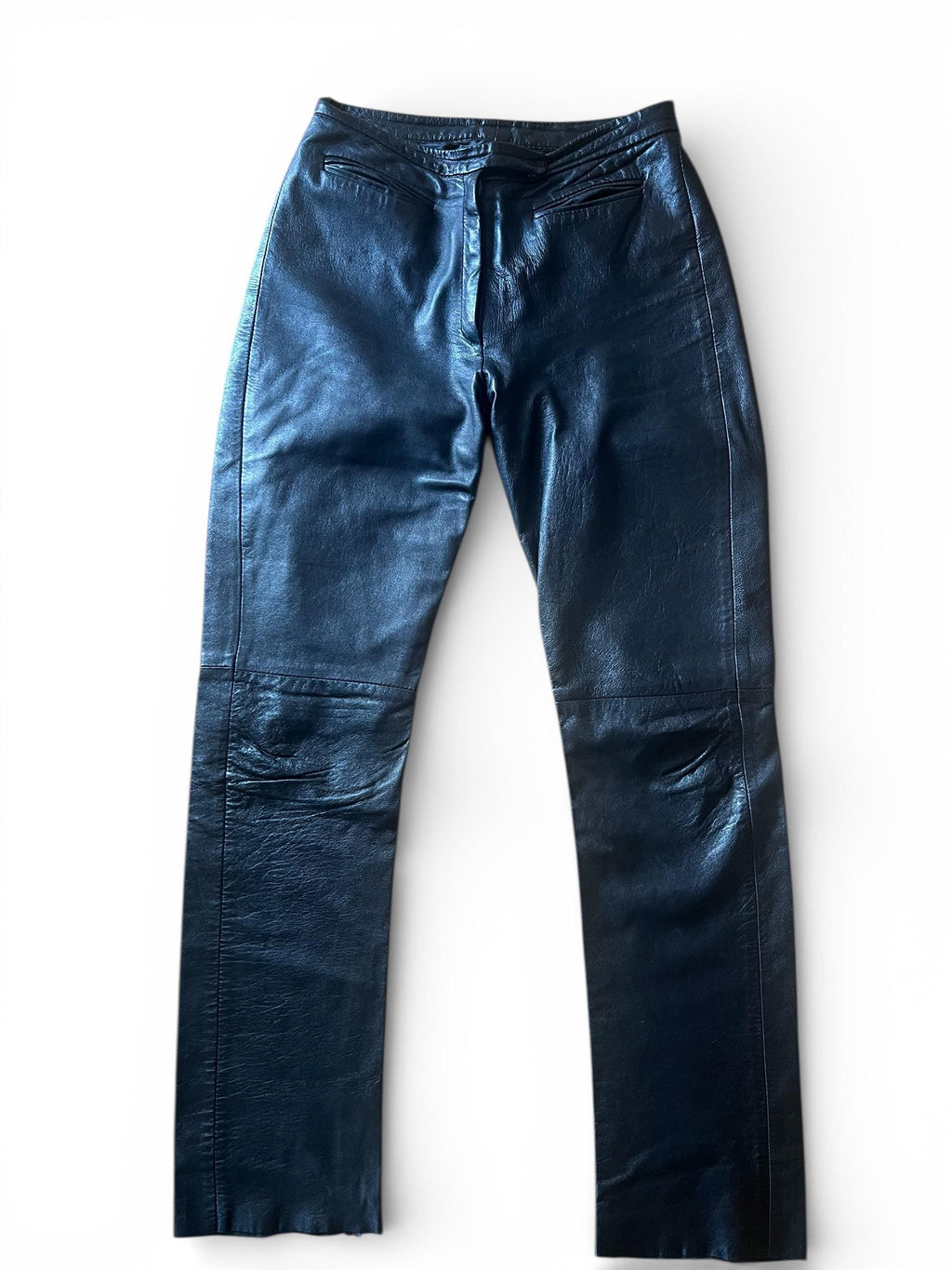 Pantaloni vintage in vera pelle nera low rise