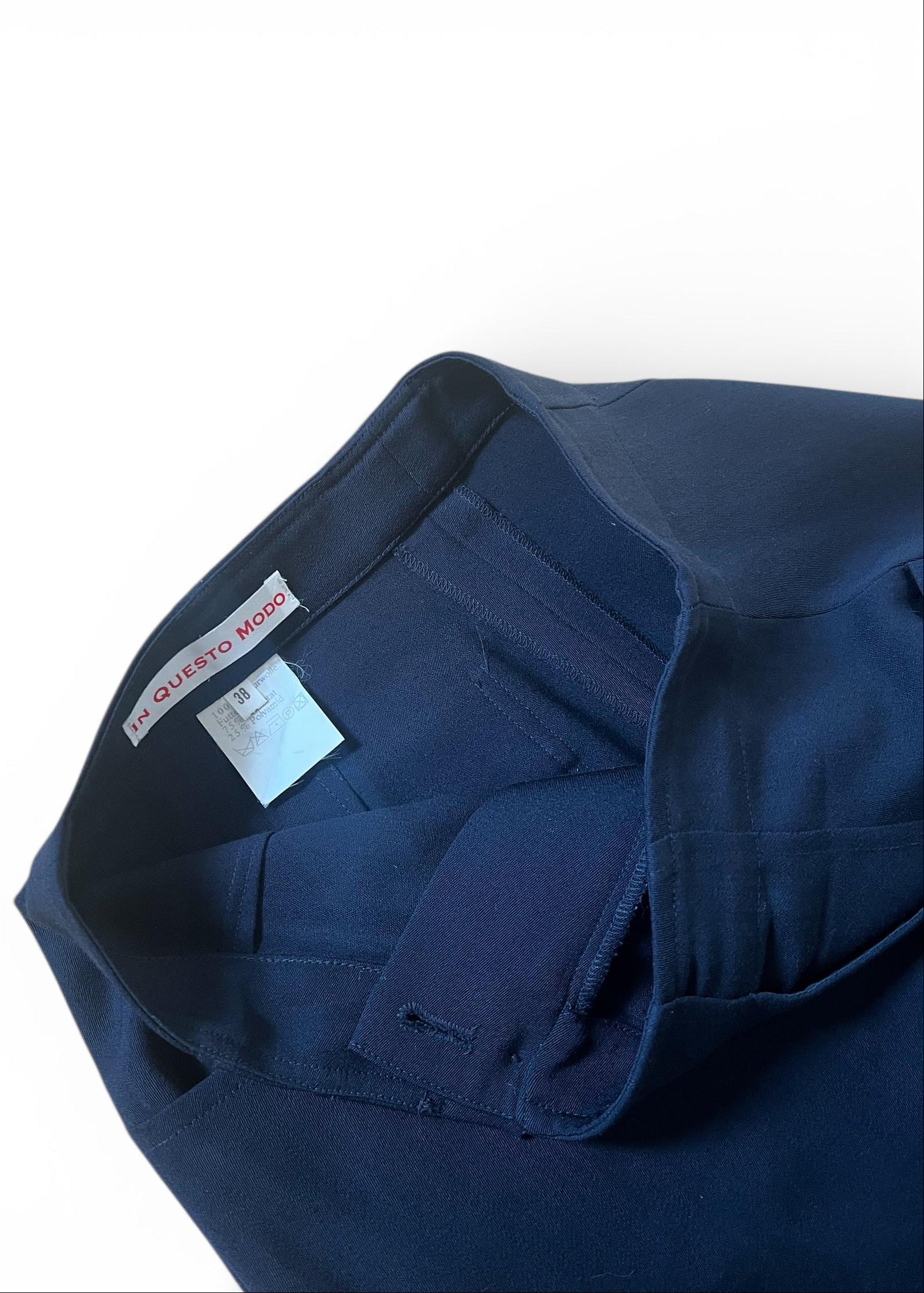 Pantaloni Vintage Donna Blu Scuro in Lana Vita Alta Gamba Dritta Sartoriali Eleganti