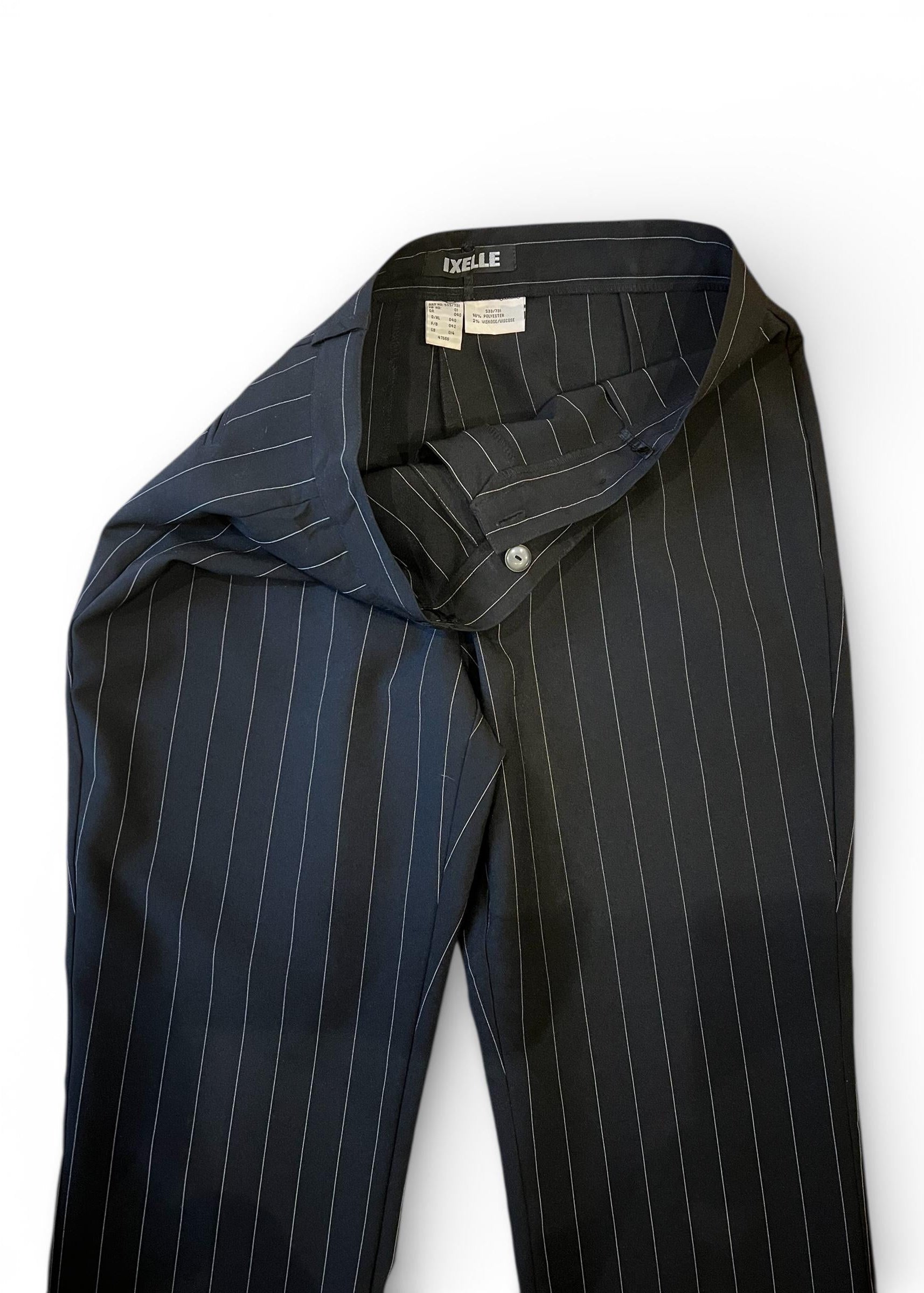 Pantaloni Vintage Gessati Donna Nero Gamba Dritta Tailoring Classico Elegante