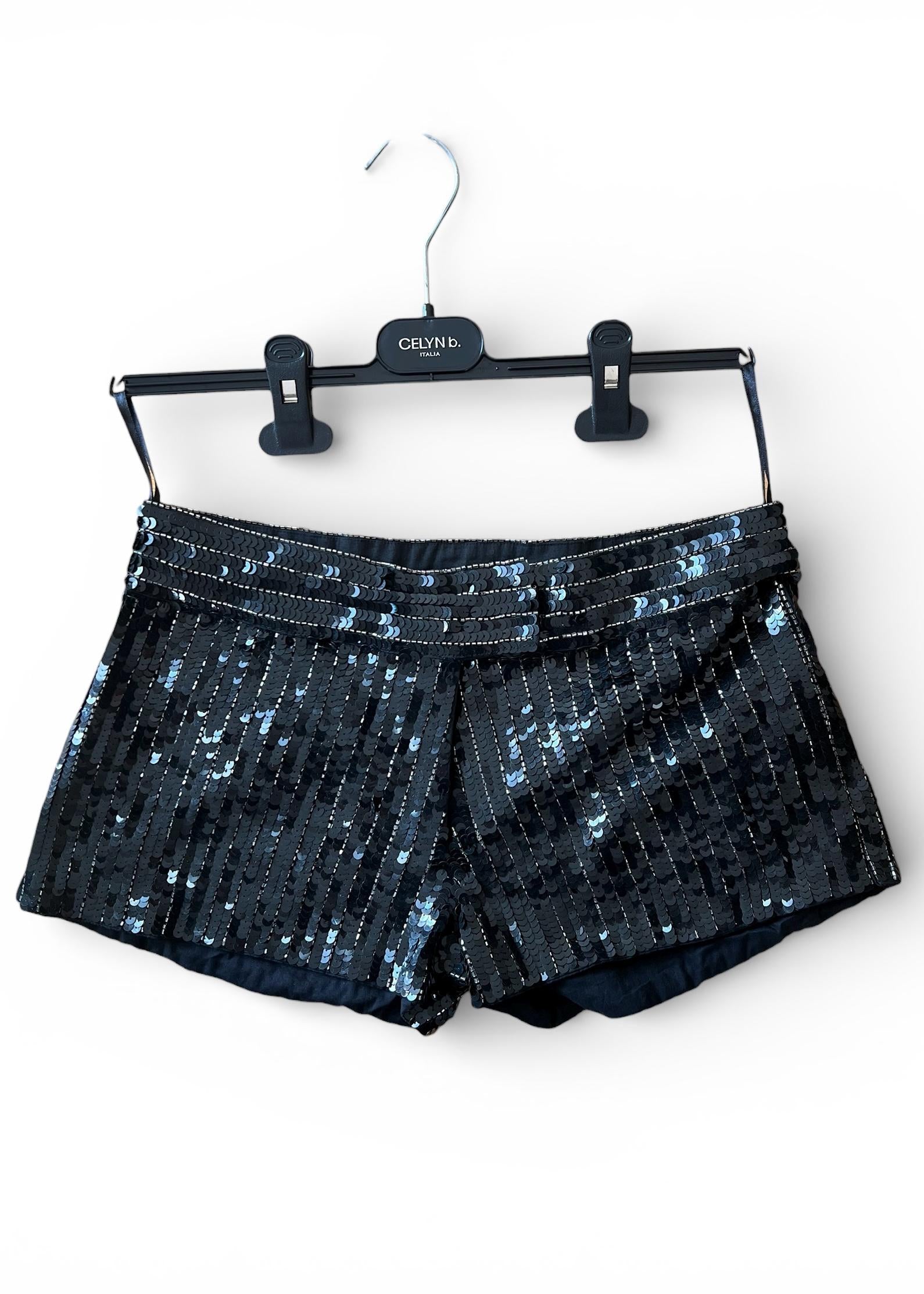 Pantaloncino Paillettes Nero Vita Bassa Party Shorts Vintage Glam