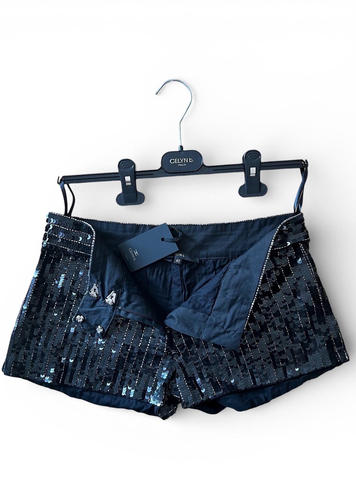 Pantaloncino Paillettes Nero Vita Bassa Party Shorts Vintage Glam