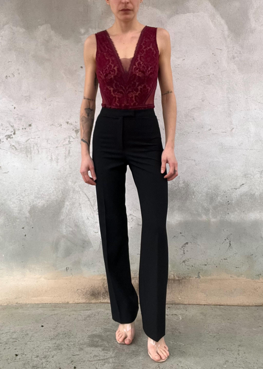 Pantalone Nero Elegante Gamba Dritta Vita Alta Minimal Chic