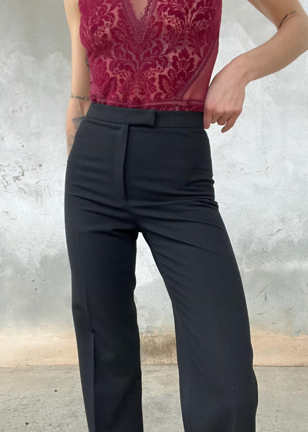 Pantalone Nero Elegante Gamba Dritta Vita Alta Minimal Chic