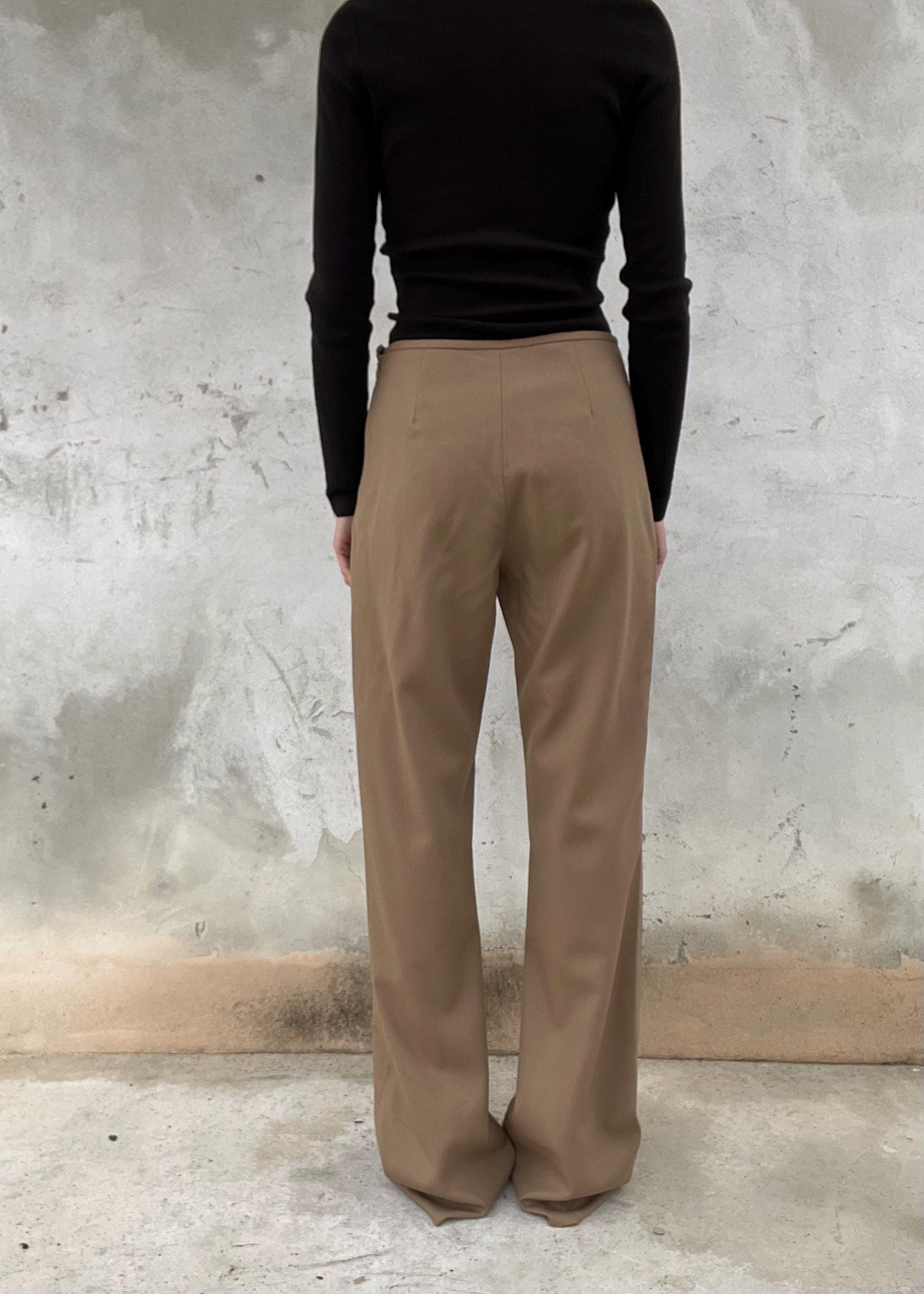 Pantaloni Vintage Beige Misto Lana Vita Alta Wide Leg Minimal