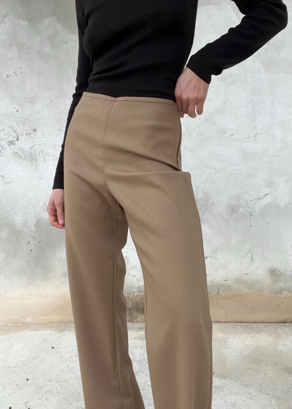 Pantaloni Vintage Beige Misto Lana Vita Alta Wide Leg Minimal