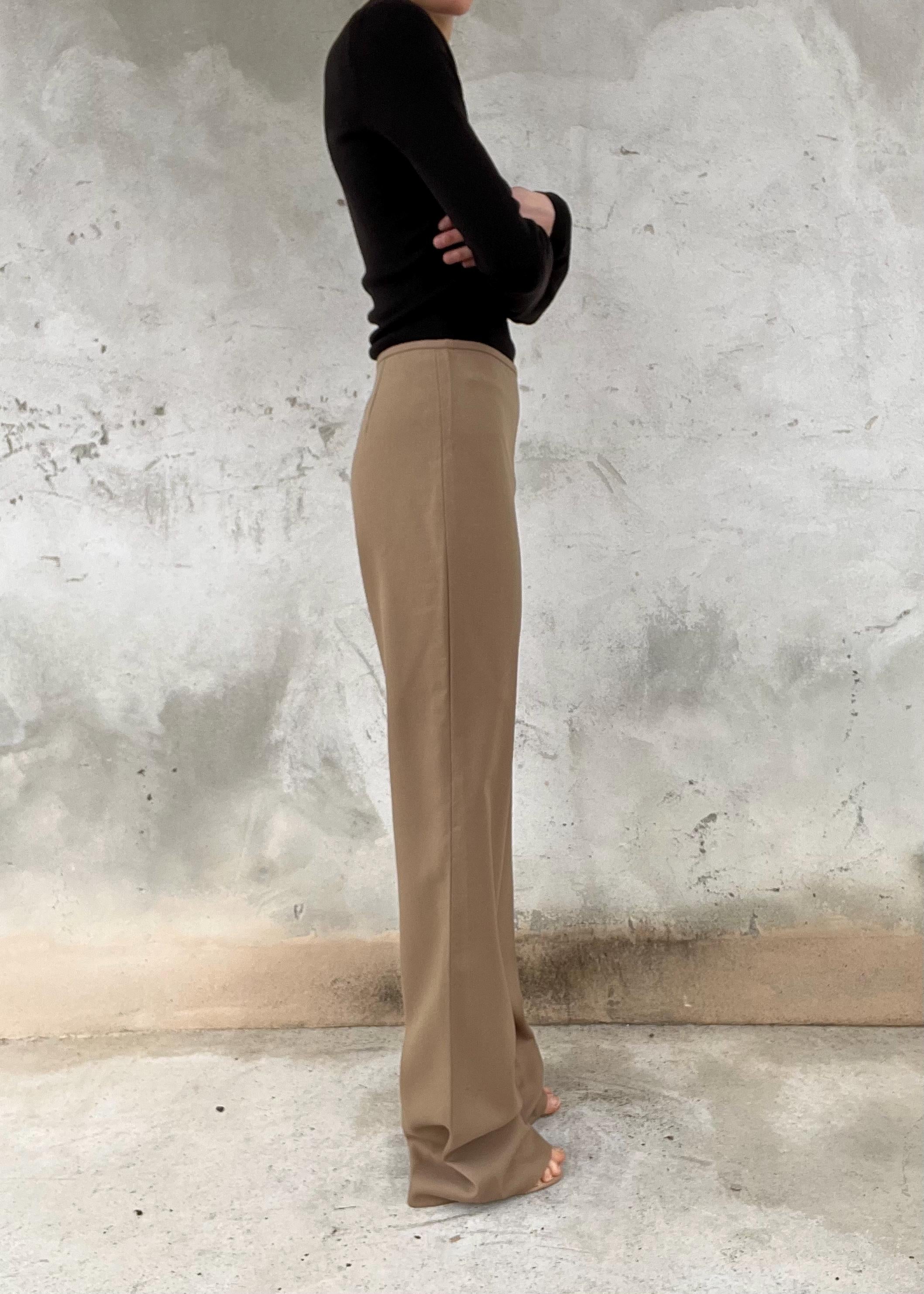 Pantaloni Vintage Beige Misto Lana Vita Alta Wide Leg Minimal
