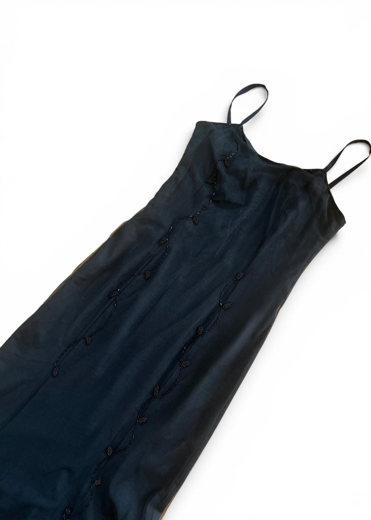 Abito Lungo Vintage Antonio Fusco in Tulle Nero Ricamato