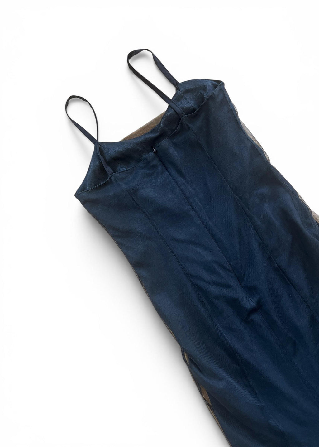 Abito Lungo Vintage Antonio Fusco in Tulle Nero Ricamato
