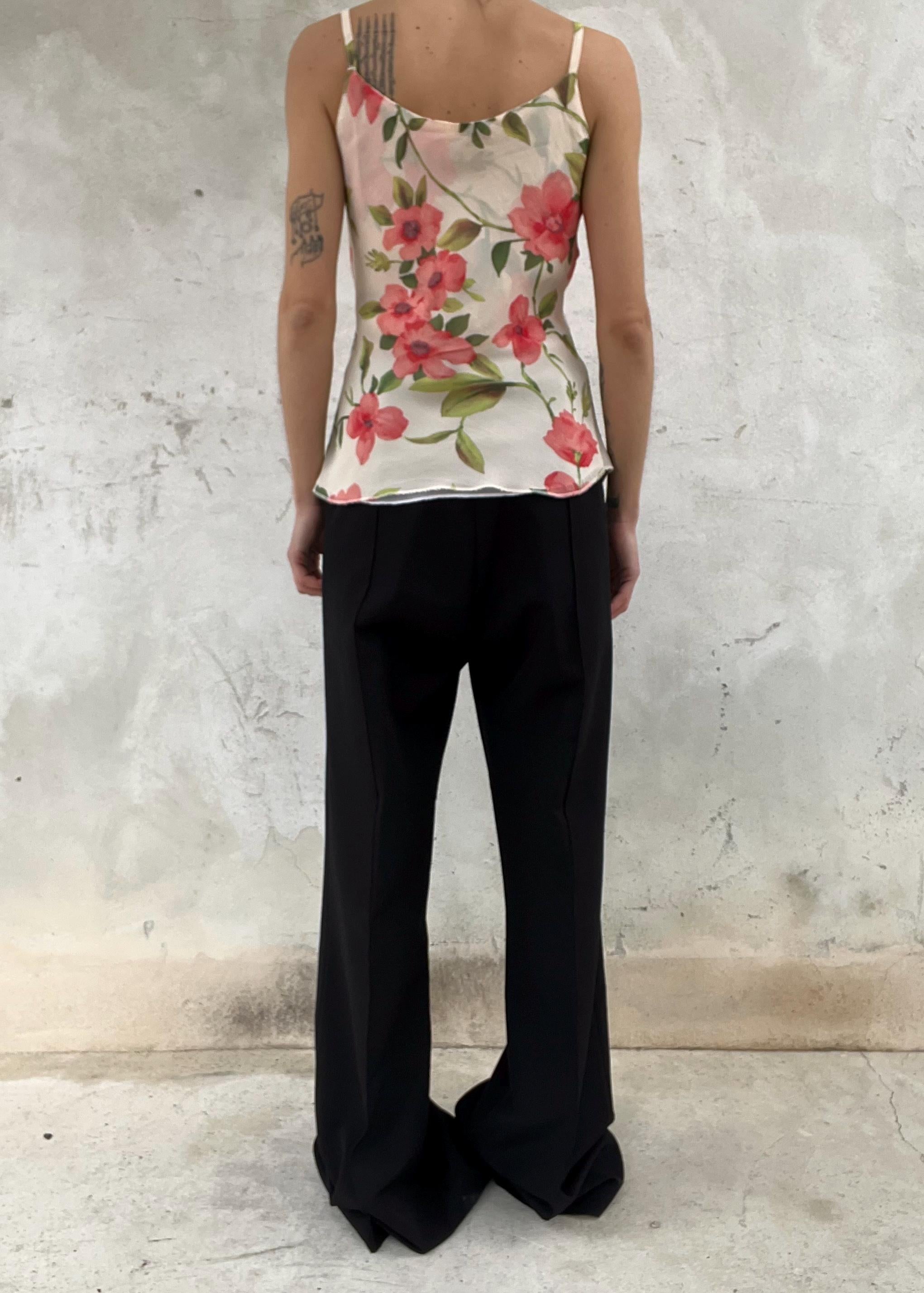 Top vintage Y2K floreale in mesh trasparente