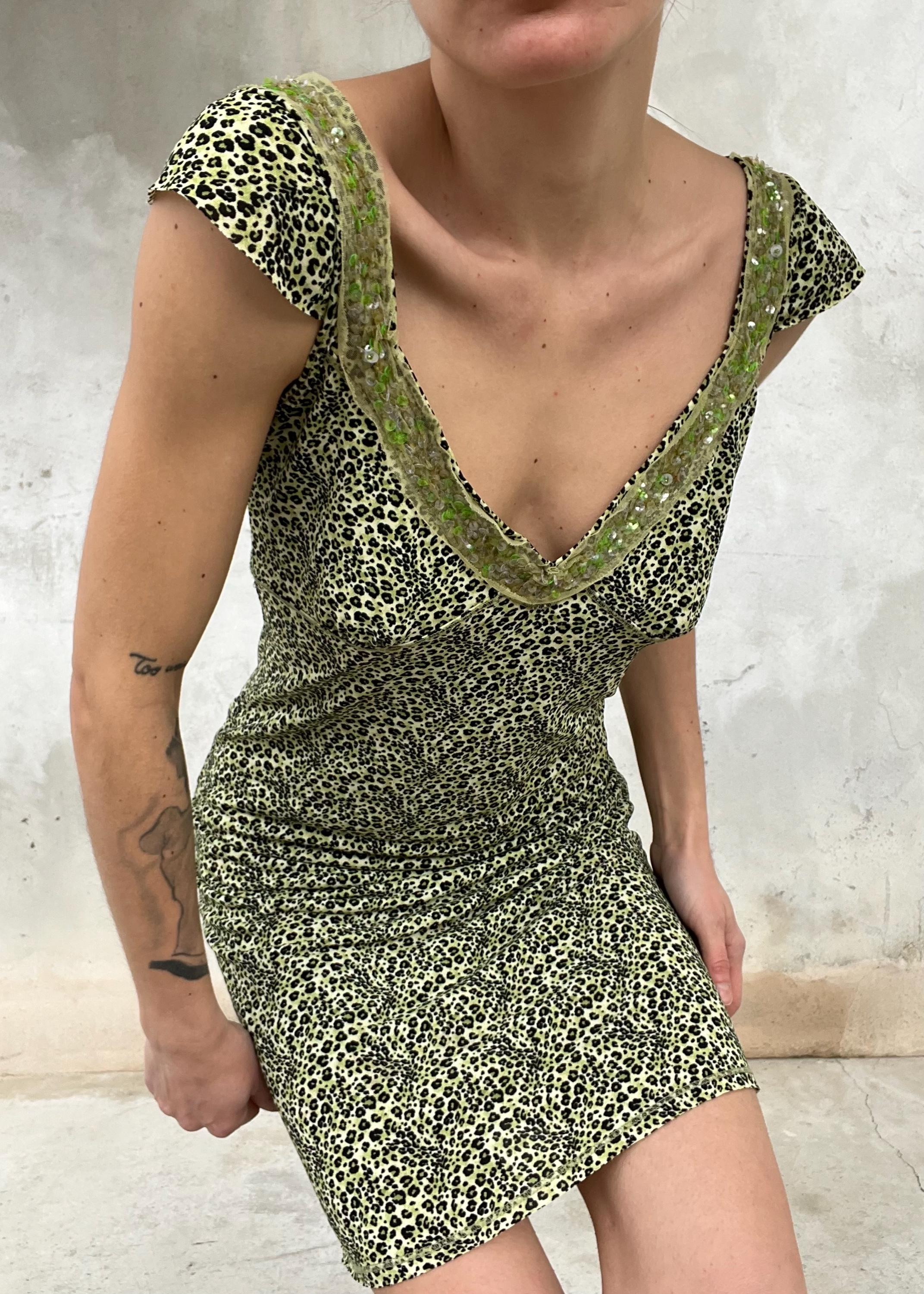 Abito Liu Jo vintage Y2K animalier verde con paillettes