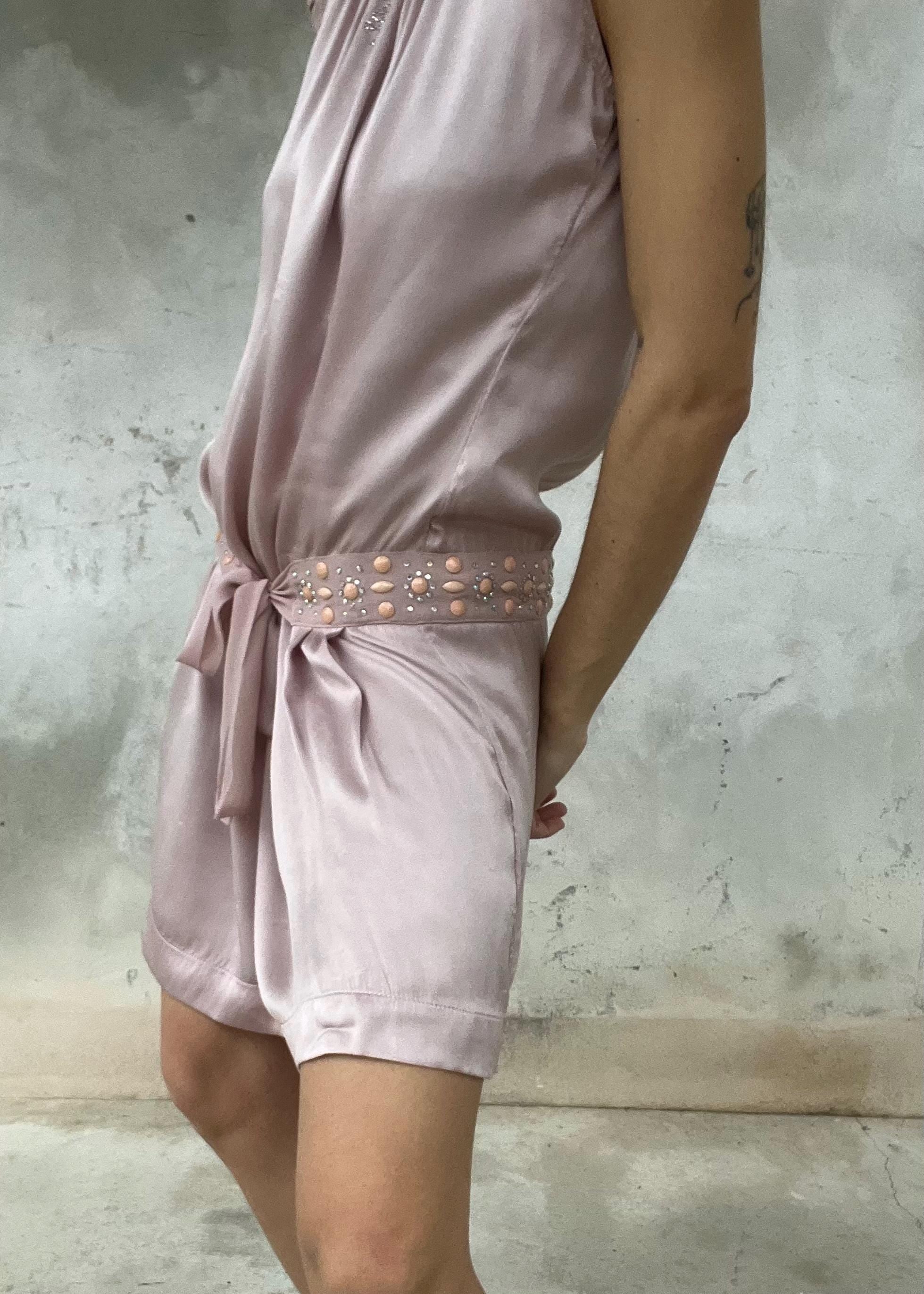 Abito vintage pura seta rosa cipria con cintura gioiello