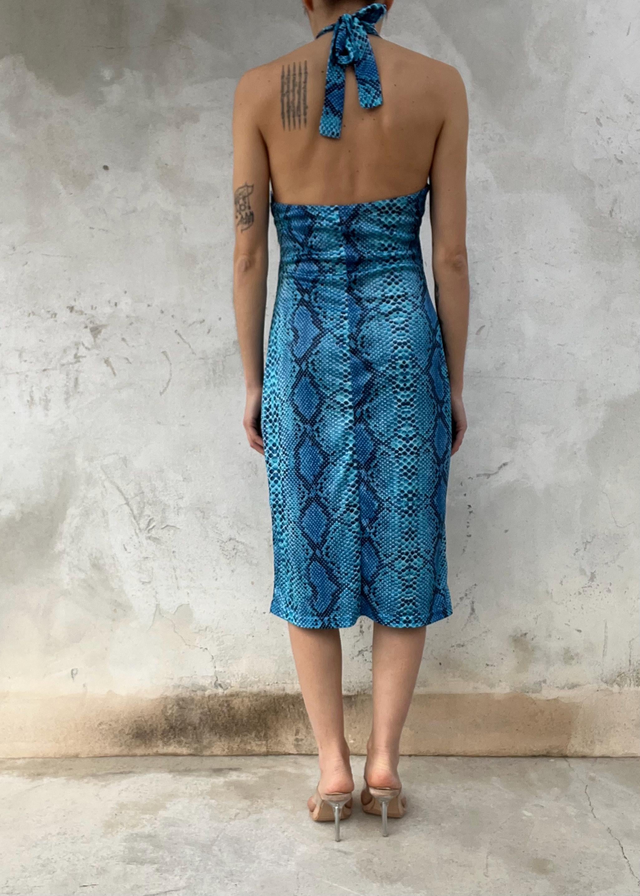 Abito Halter Pitonato Blu Y2K