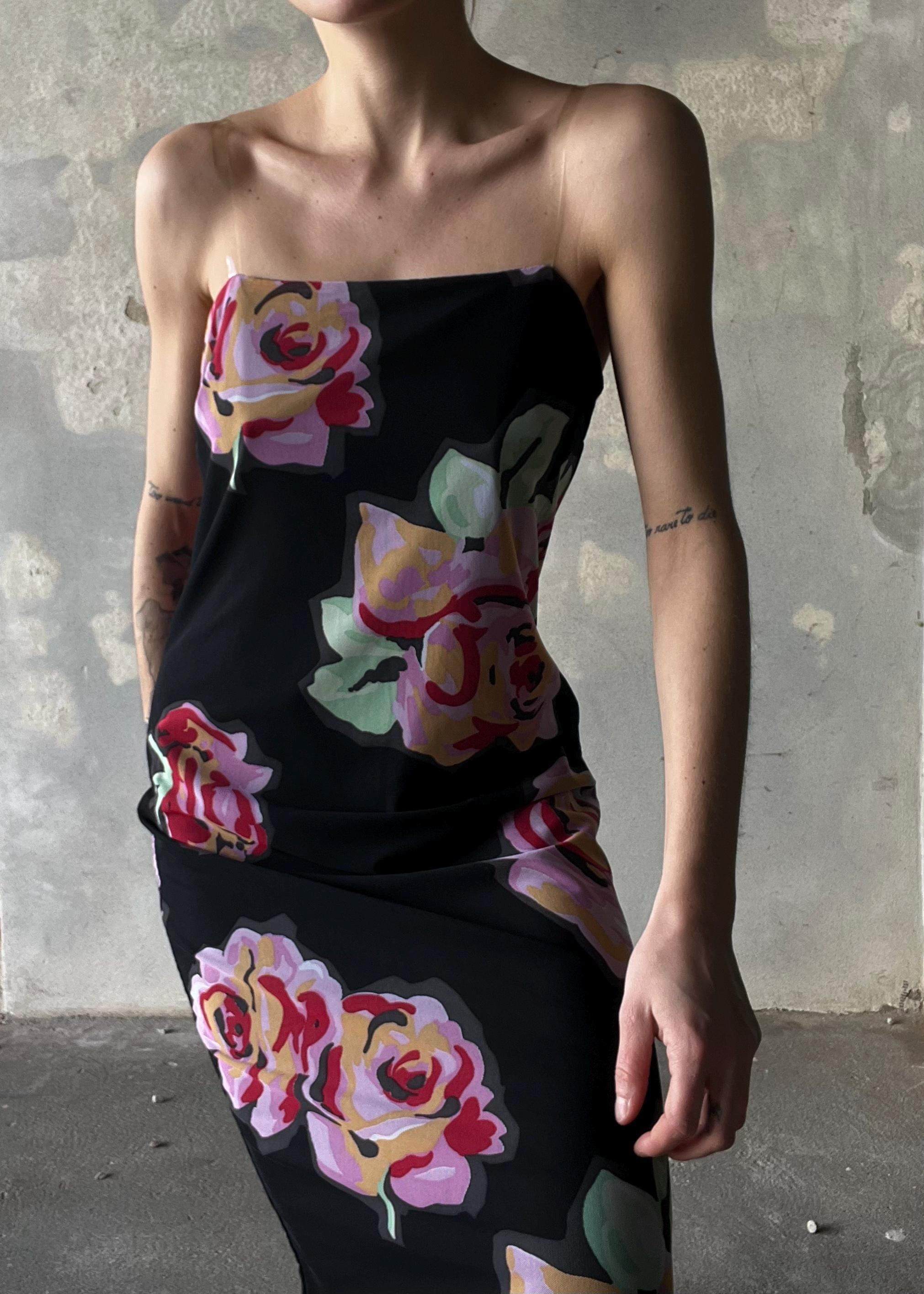 Abito Vintage Floreale Nero con Rose Maxi