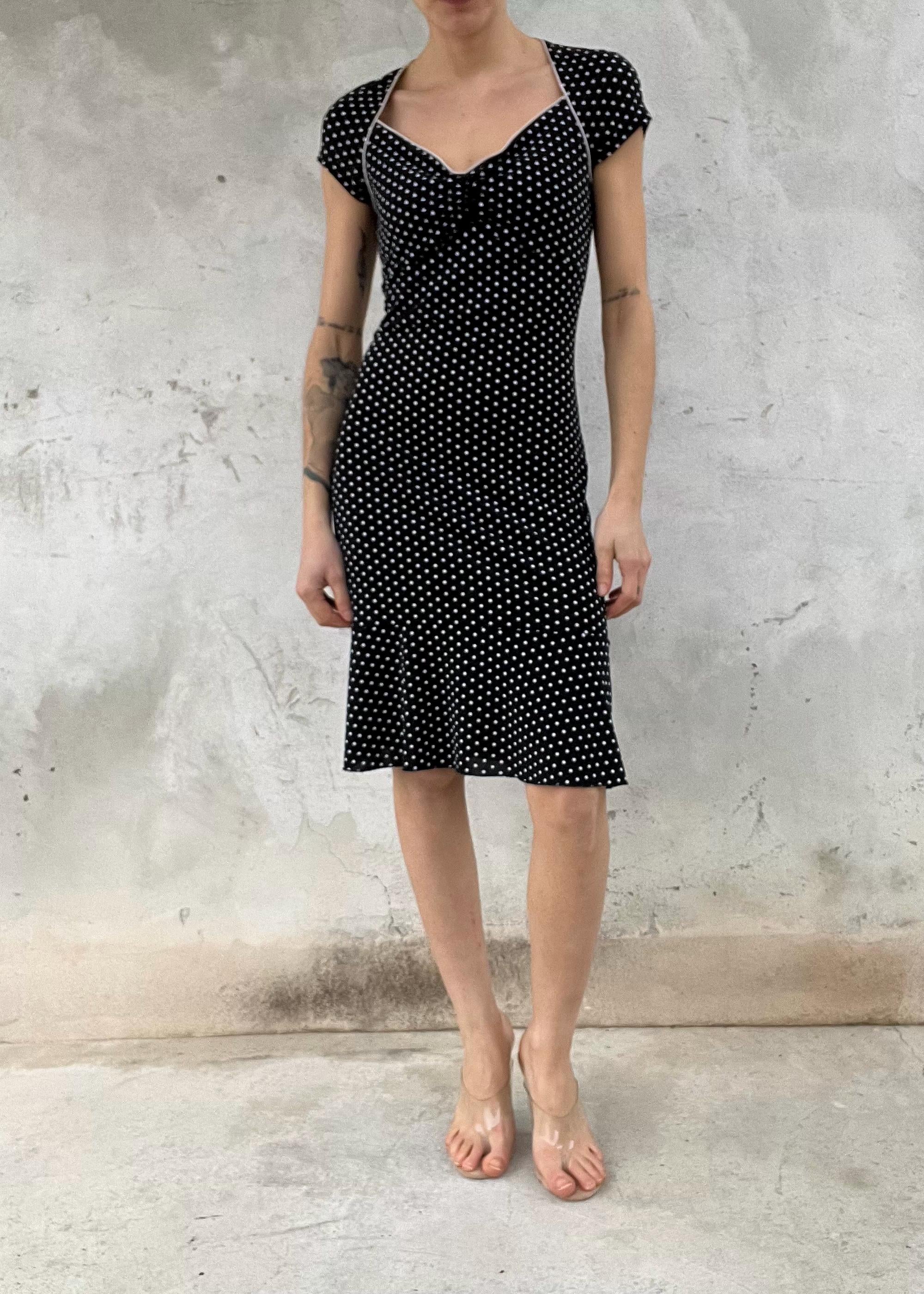 Abito Vintage a Pois Nero e Bianco con Schiena Aperta