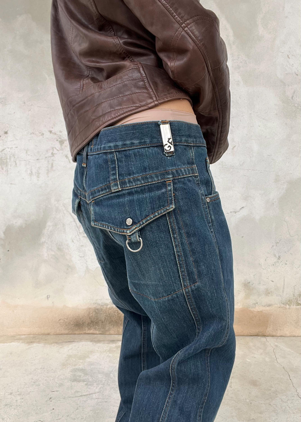 Jeans Vintage GF Ferré Cargo Y2K Denim Utility Low Waist Blu Designer Anni 2000