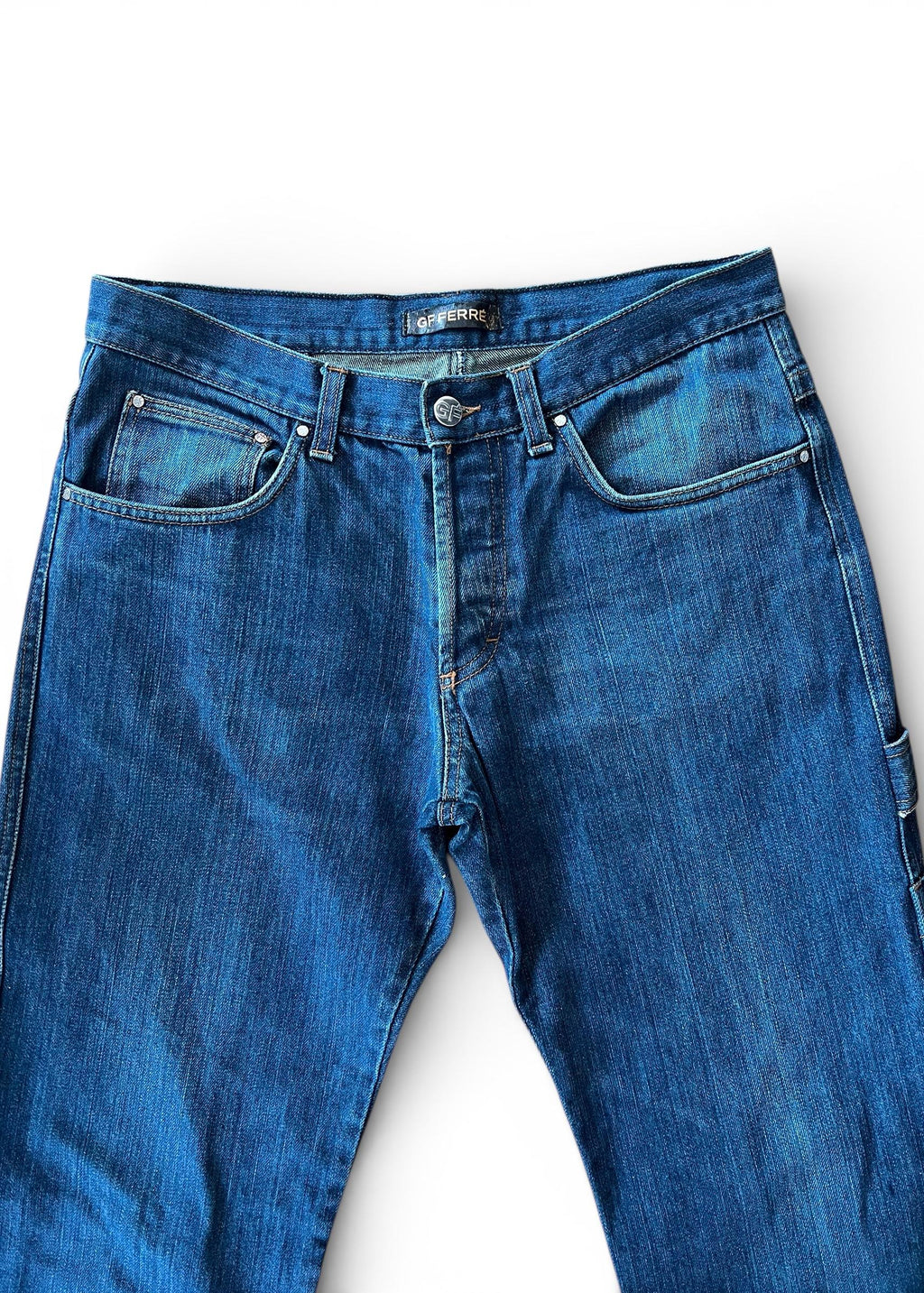 Jeans Vintage GF Ferré Cargo Y2K Denim Utility Low Waist Blu Designer Anni 2000