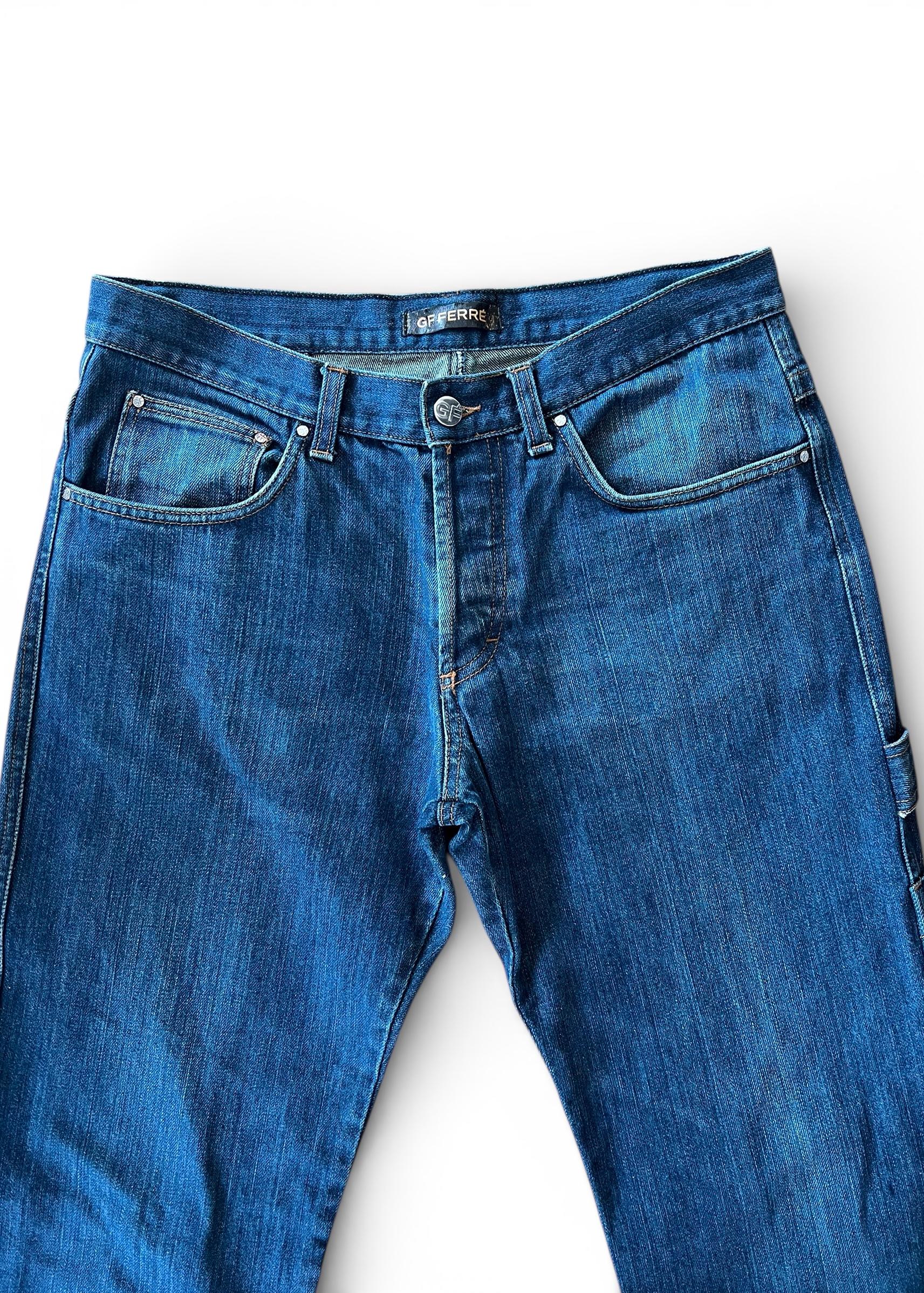 Jeans Vintage GF Ferré Cargo Y2K Denim Utility Low Waist Blu Designer Anni 2000