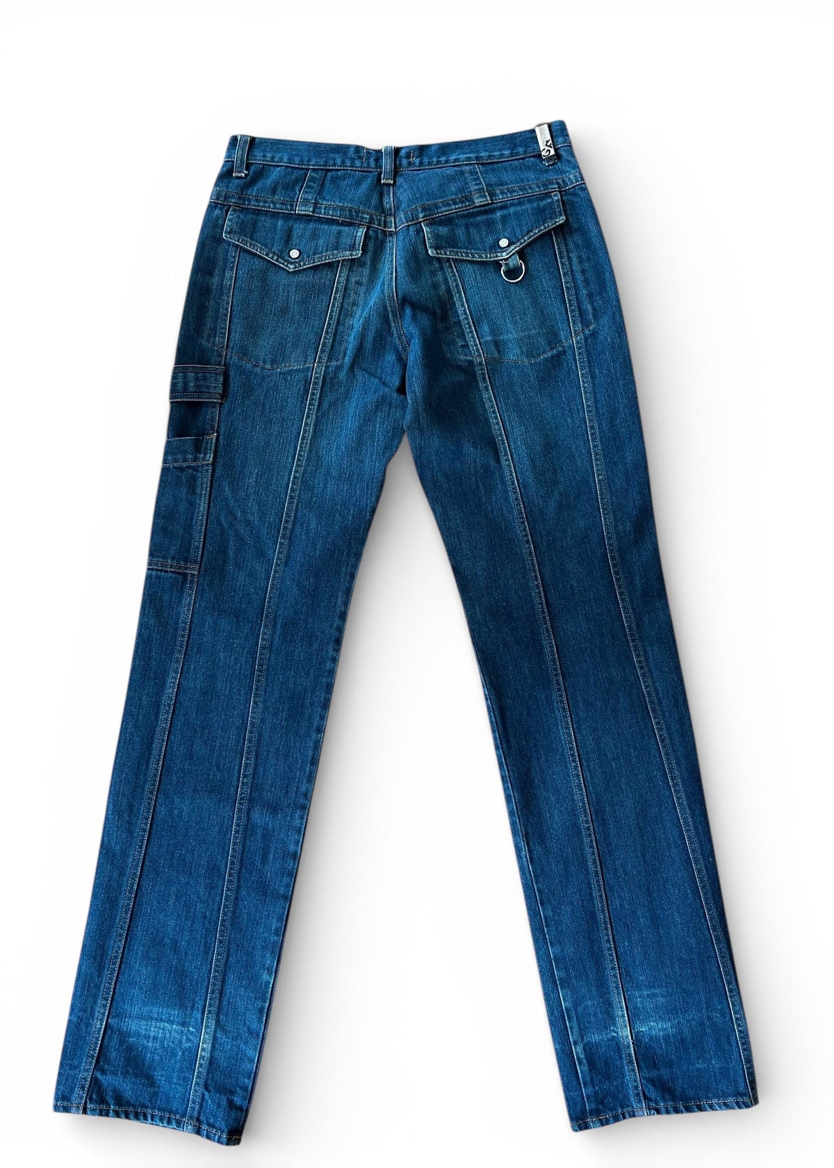 Jeans Vintage GF Ferré Cargo Y2K Denim Utility Low Waist Blu Designer Anni 2000