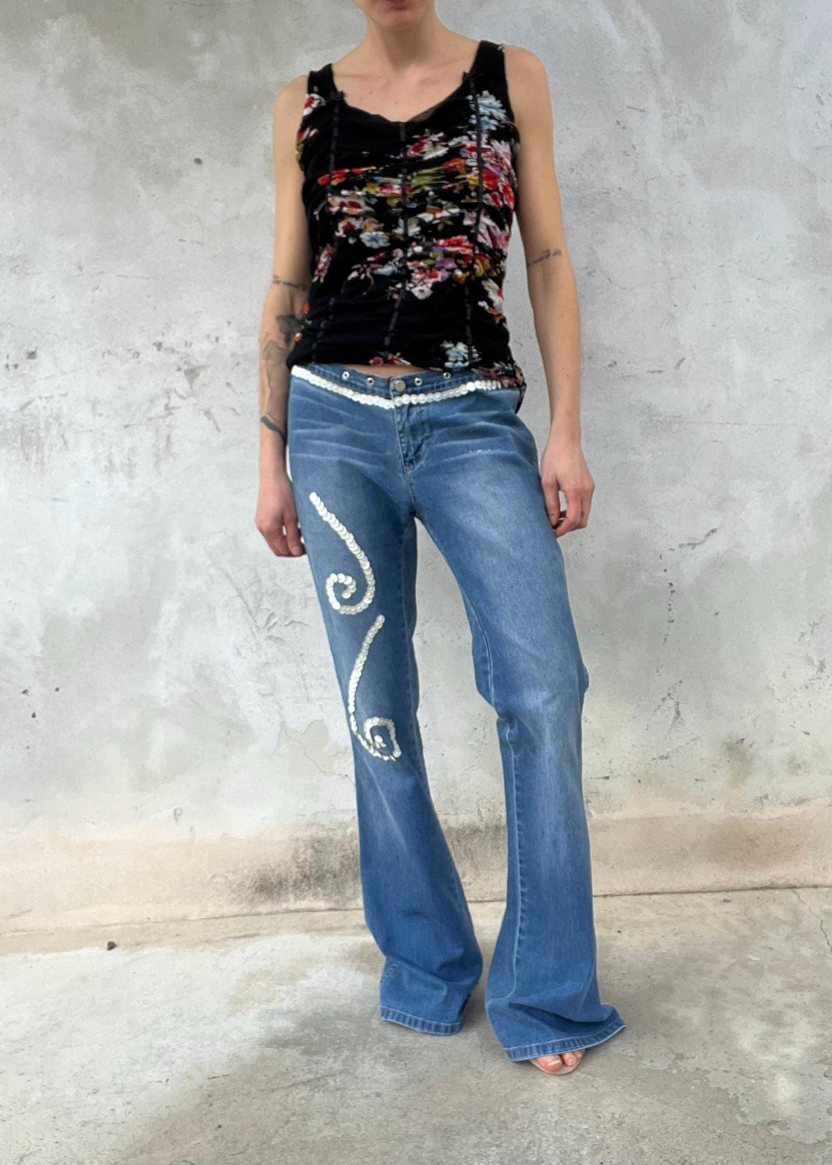 Jeans Y2K Flare con Paillettes