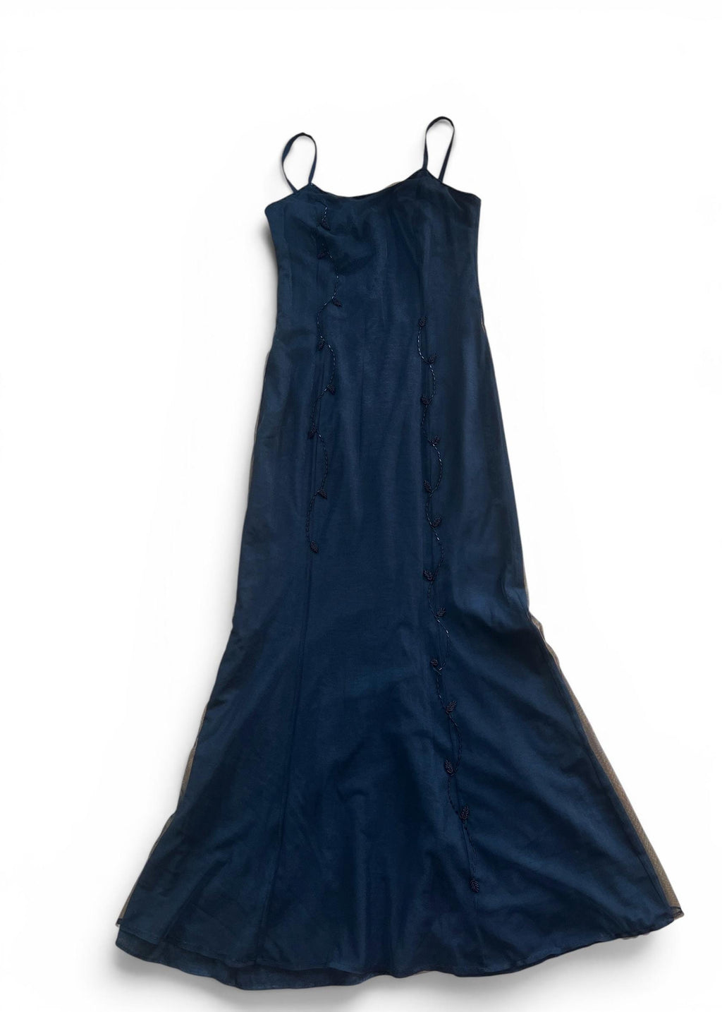 Abito Lungo Vintage Antonio Fusco in Tulle Nero Ricamato