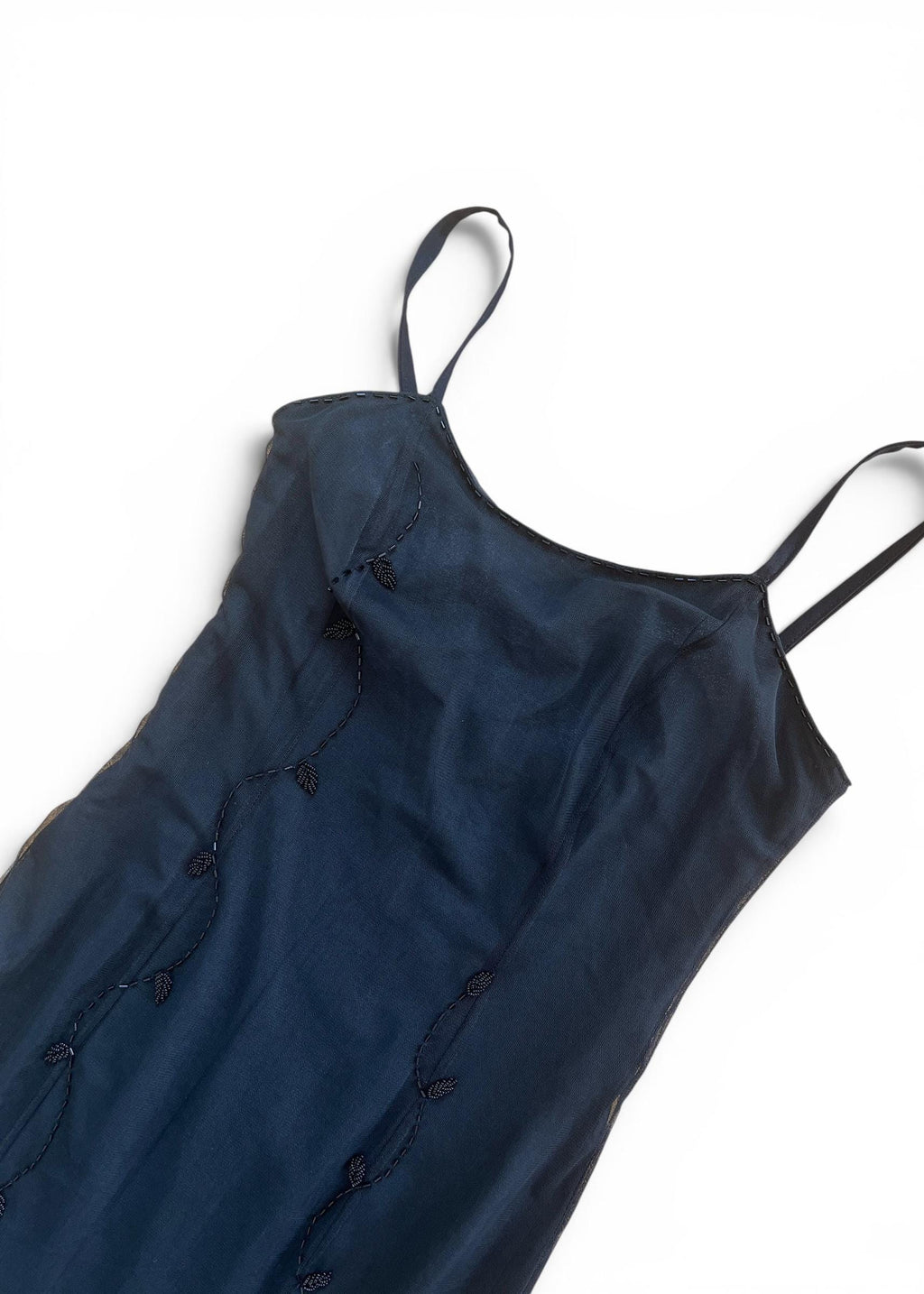 Abito Lungo Vintage Antonio Fusco in Tulle Nero Ricamato