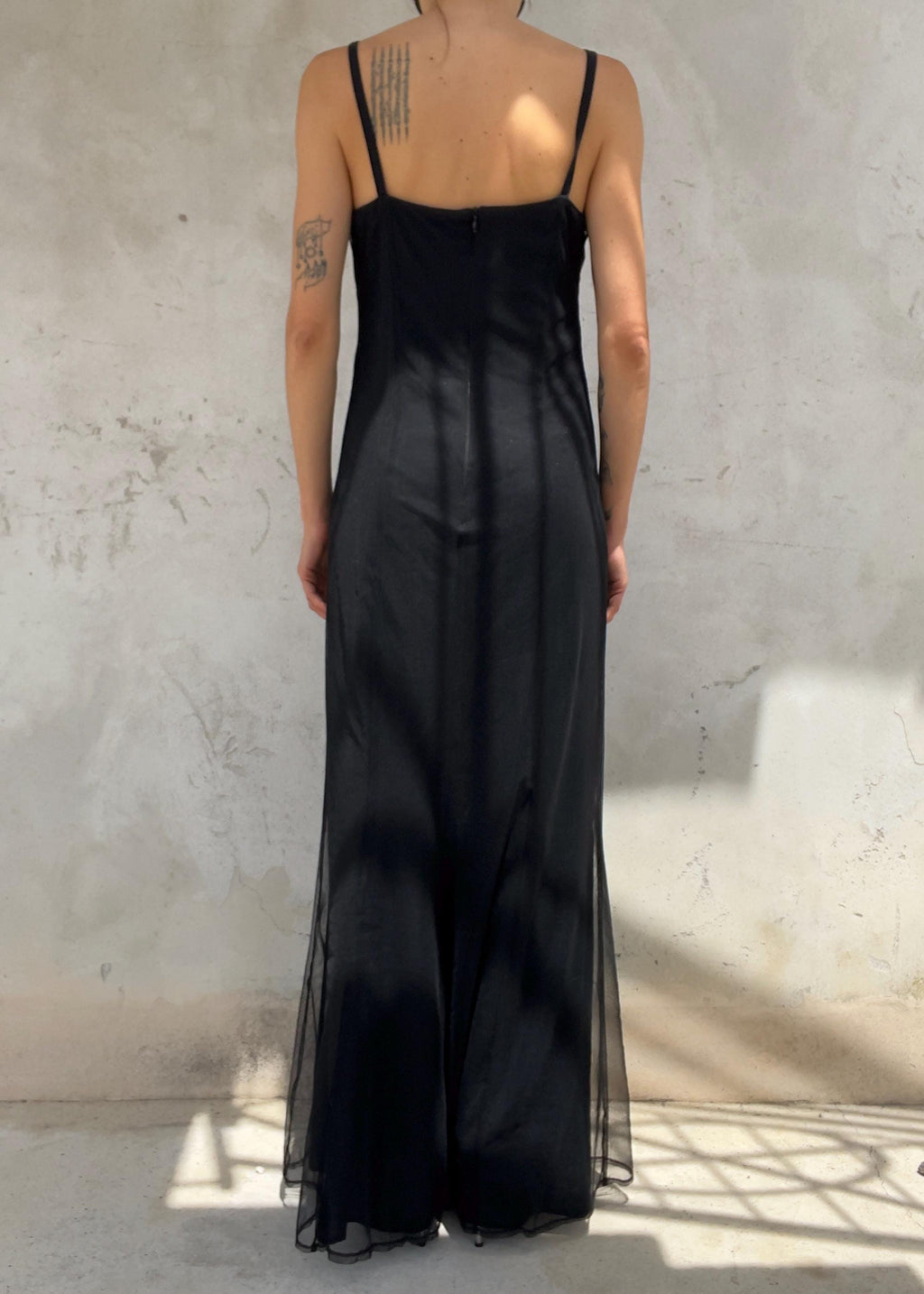 Abito Lungo Vintage Antonio Fusco in Tulle Nero Ricamato