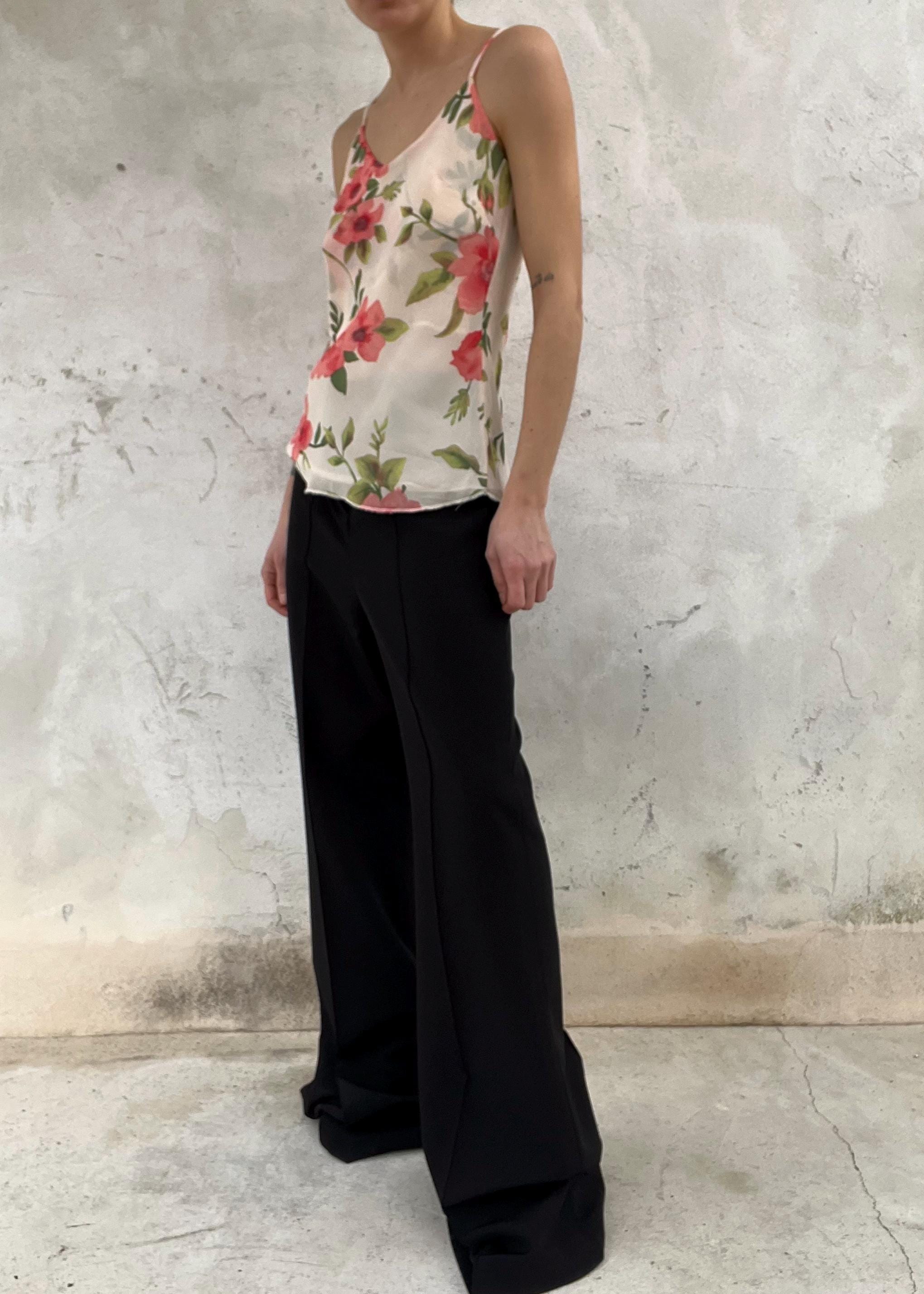 Top vintage Y2K floreale in mesh trasparente