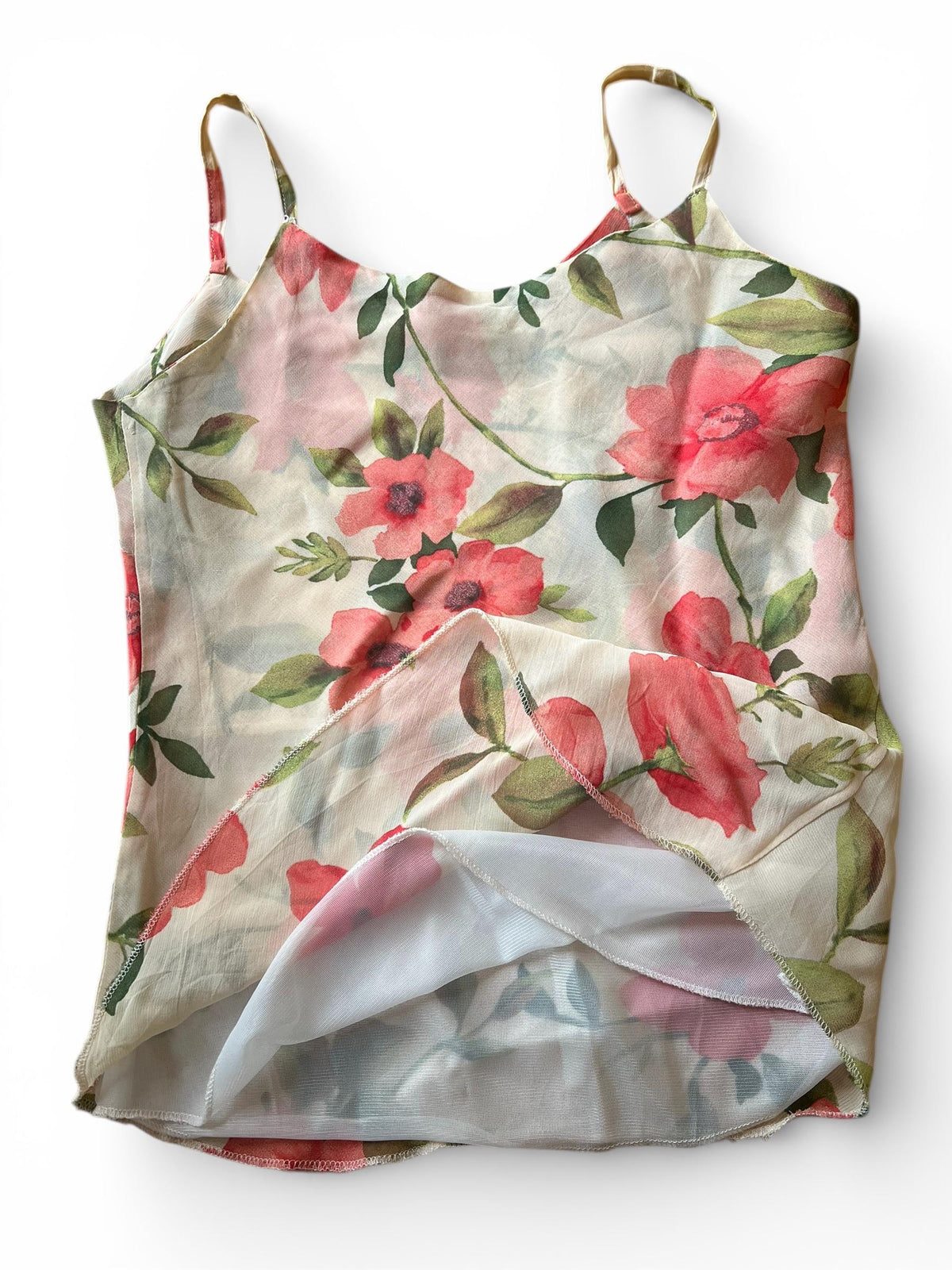 Top vintage Y2K floreale in mesh trasparente