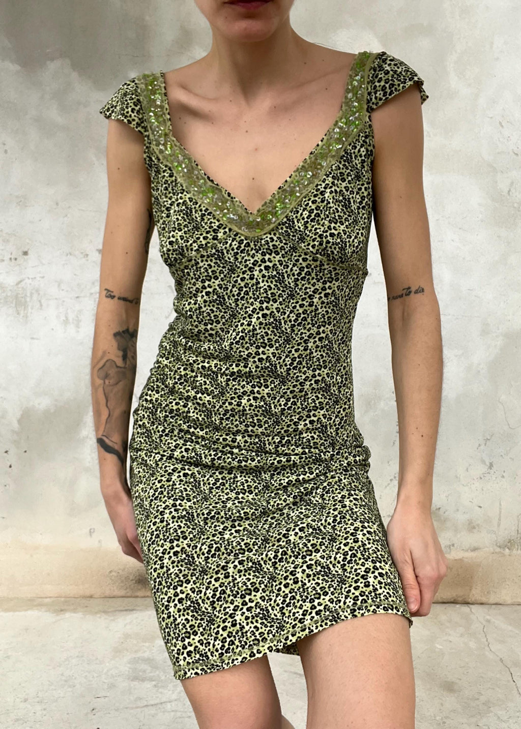 Abito Liu Jo vintage Y2K animalier verde con paillettes