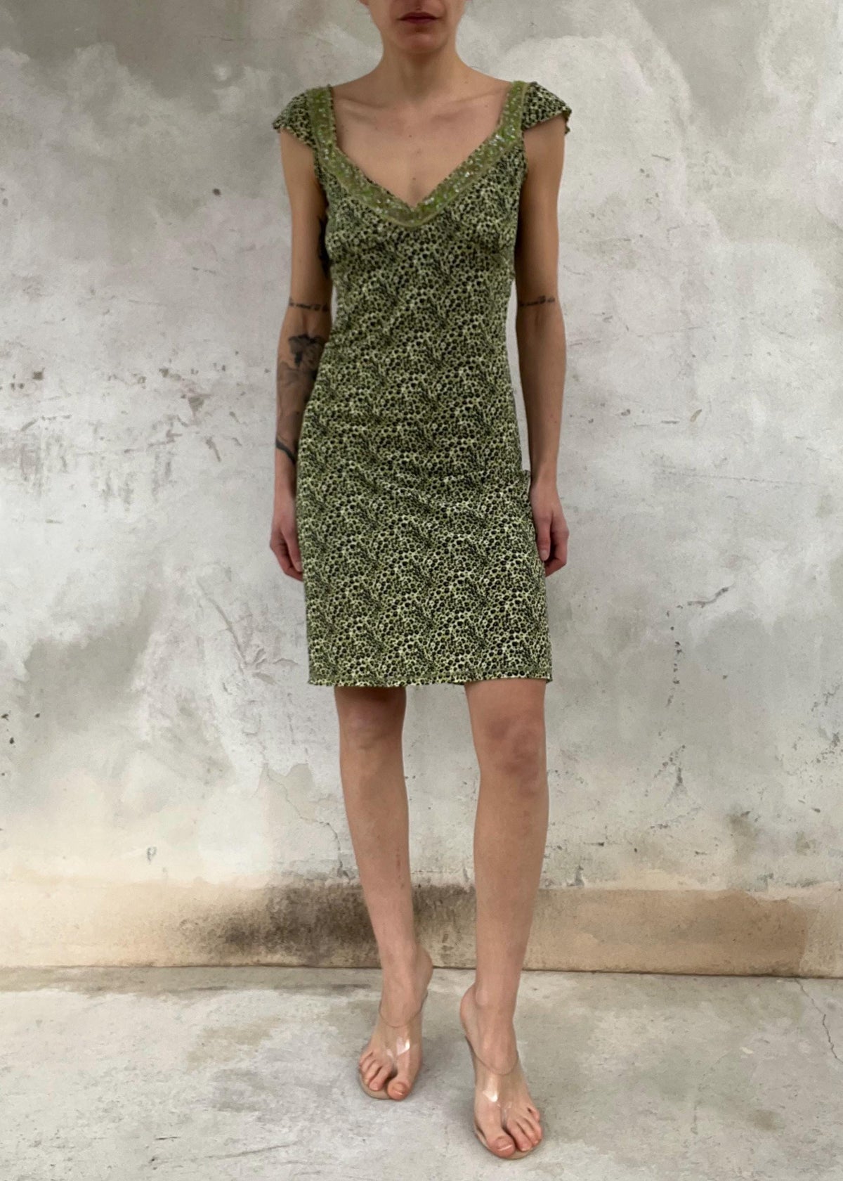 Abito Liu Jo vintage Y2K animalier verde con paillettes