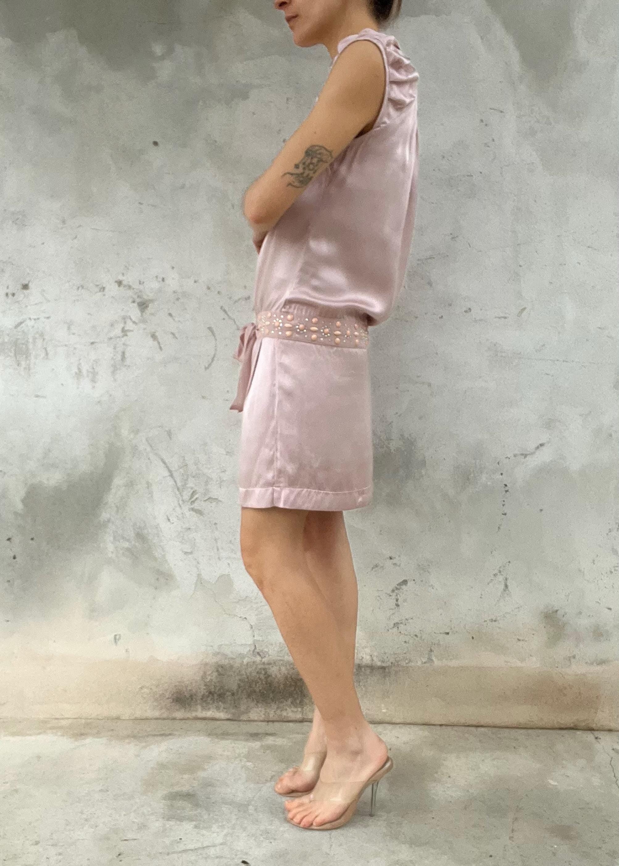 Abito vintage pura seta rosa cipria con cintura gioiello