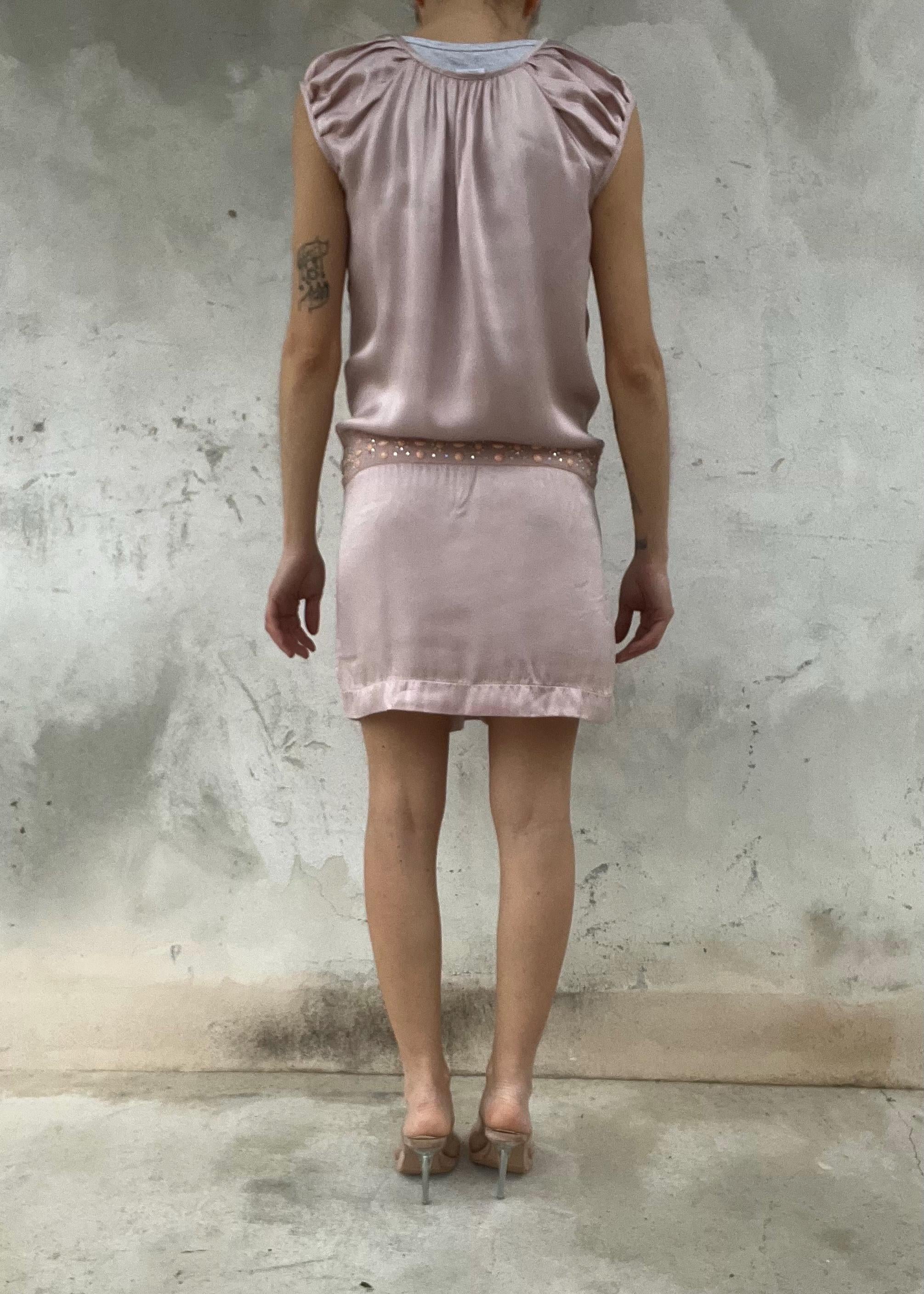 Abito vintage pura seta rosa cipria con cintura gioiello