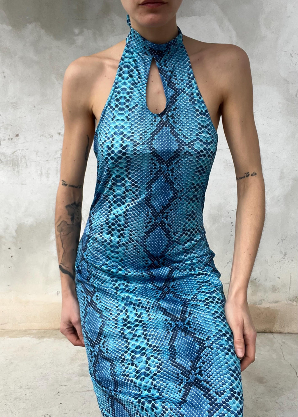 Abito Halter Pitonato Blu Y2K