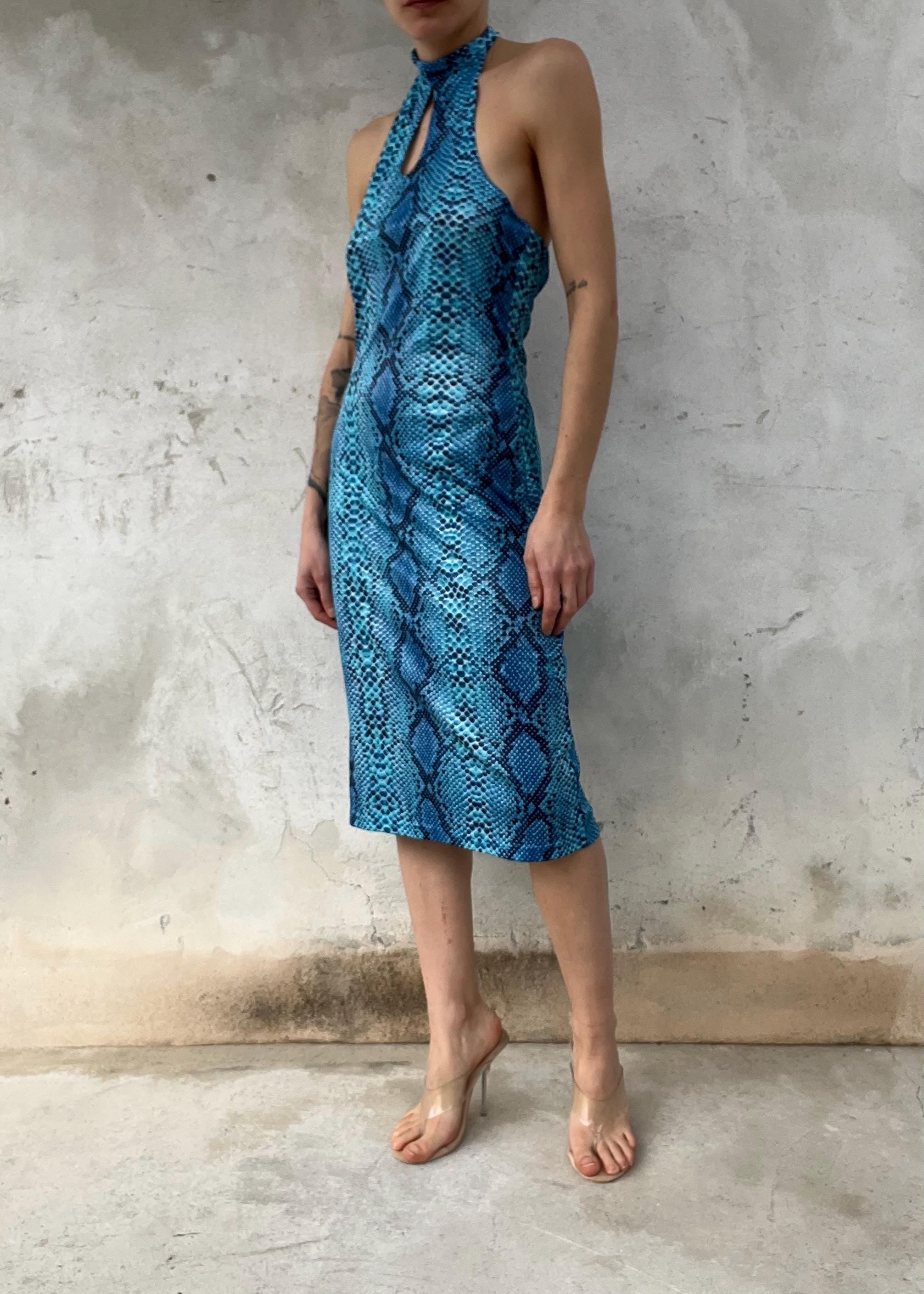 Abito Halter Pitonato Blu Y2K