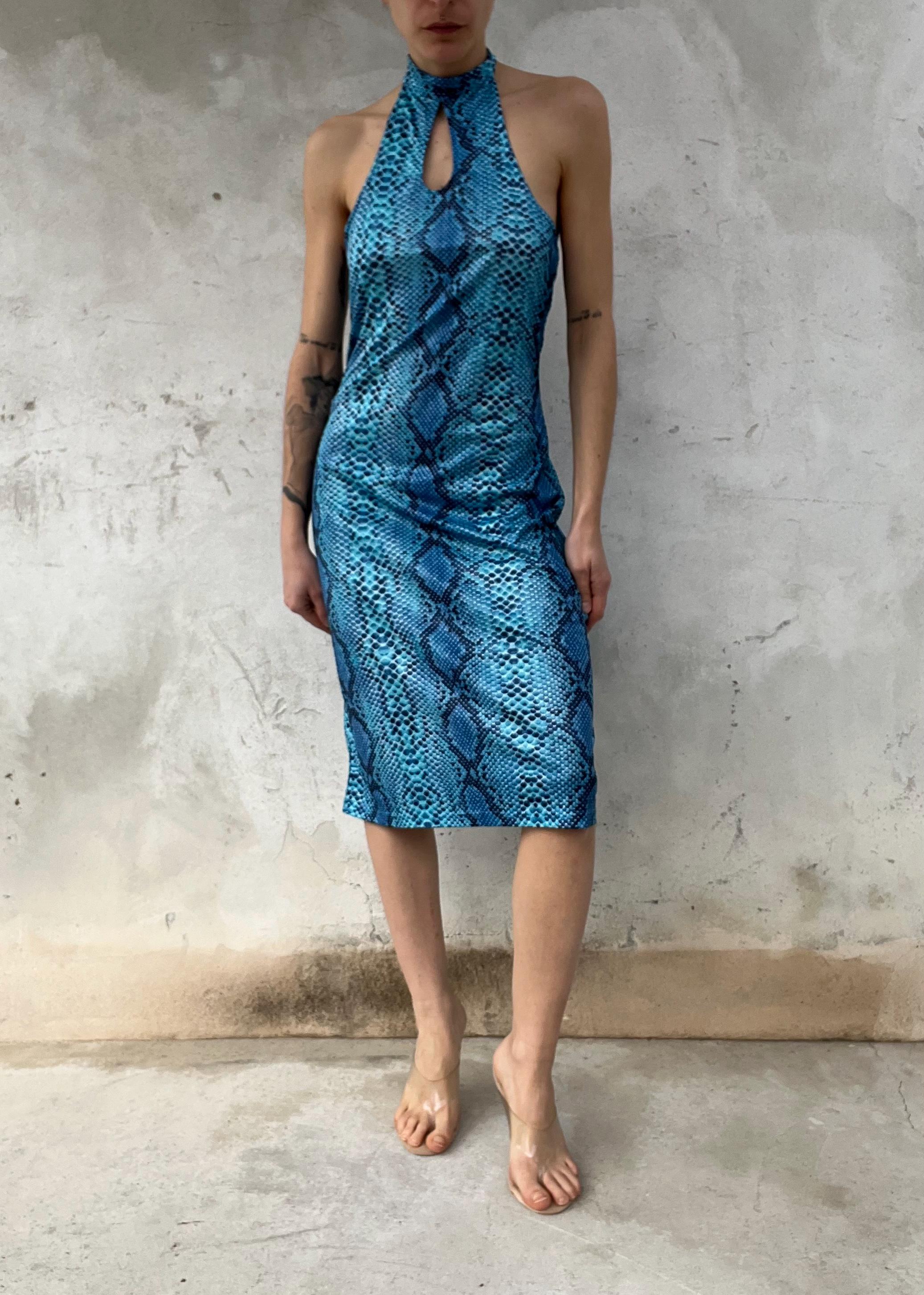 Abito Halter Pitonato Blu Y2K